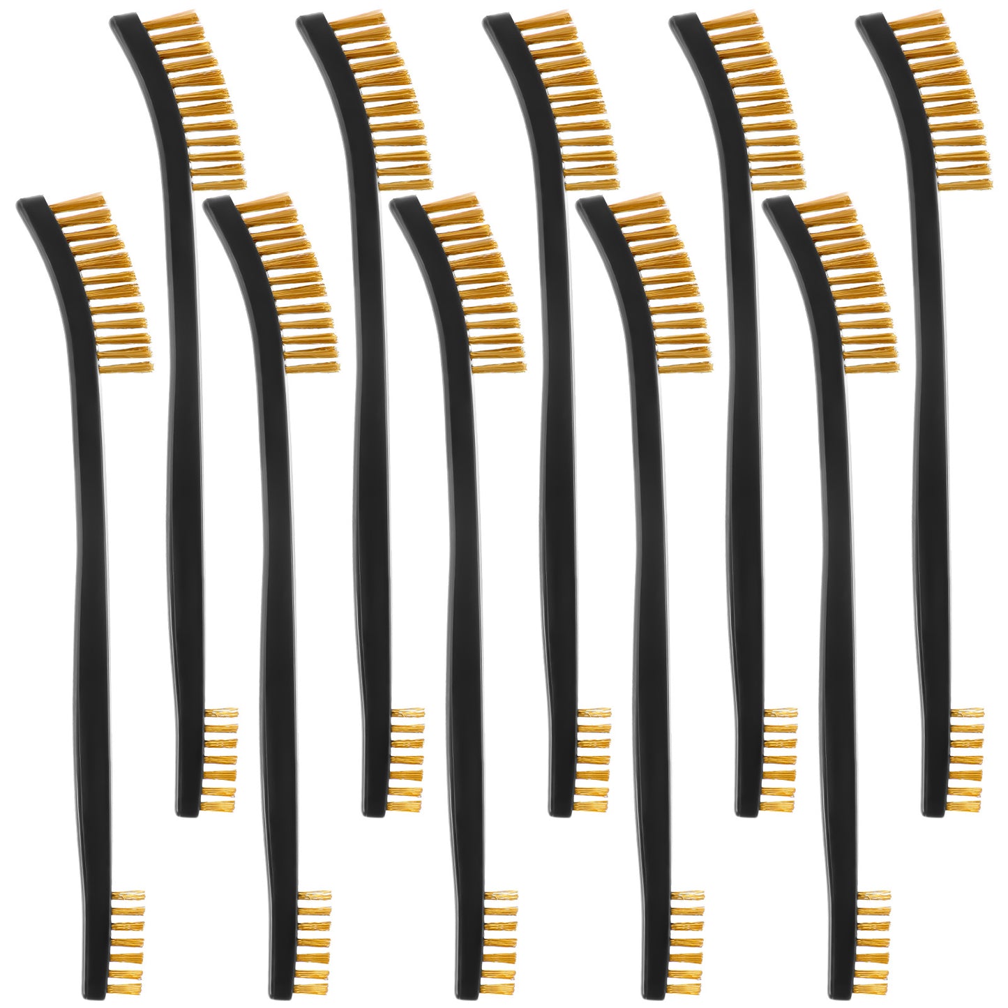 10 PCS Copper Wire Cleaning Brushes, Mini Rust Remover Brushes with Non-Slip PP Handle for Rust, Dirt & Paint Scrubbing with Deep Cleaning (black + gold)