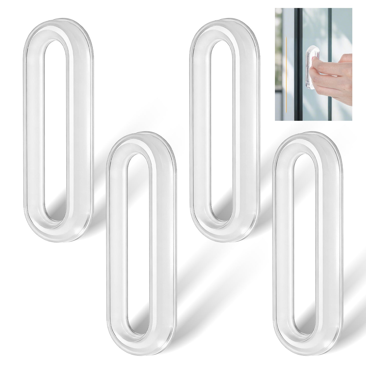 Axafazup 4 PCS Clear PU Self-Adhesive Pulls, Recessed Finger Pulls, Oval Sliding Door Handles No Drill Instant Handle for Glass Doors Windows Drawers Cabinets