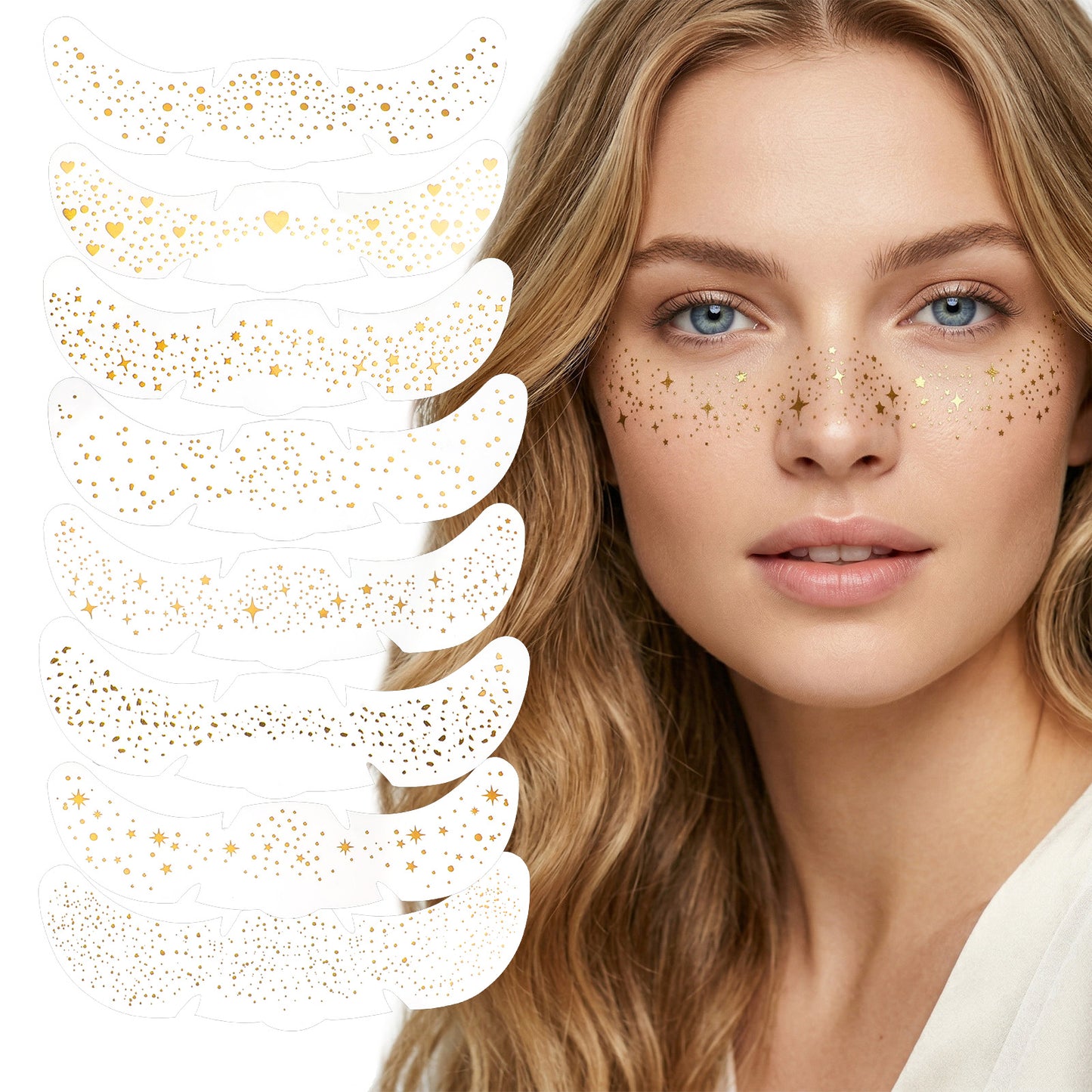 24pcs Gold Glitter Freckles Face Tattoo for Women, Sparkle Freckles Temporary Tattoos Waterproof Face Sparkle Freckle Stickers Makeup Accessories for Mardi Gras Festival Party