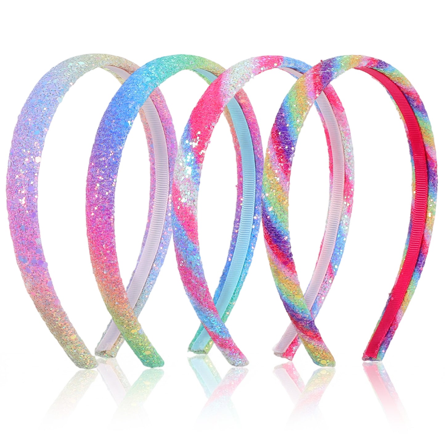 4Pcs Headbands For Girls Women, Glitter Sequin Sparkly Rainbow Hairbands, 0.62 Inch Wide Non-Slip Stretch Kids Headband For Back To School, Daily Outfits, Hair Accessories