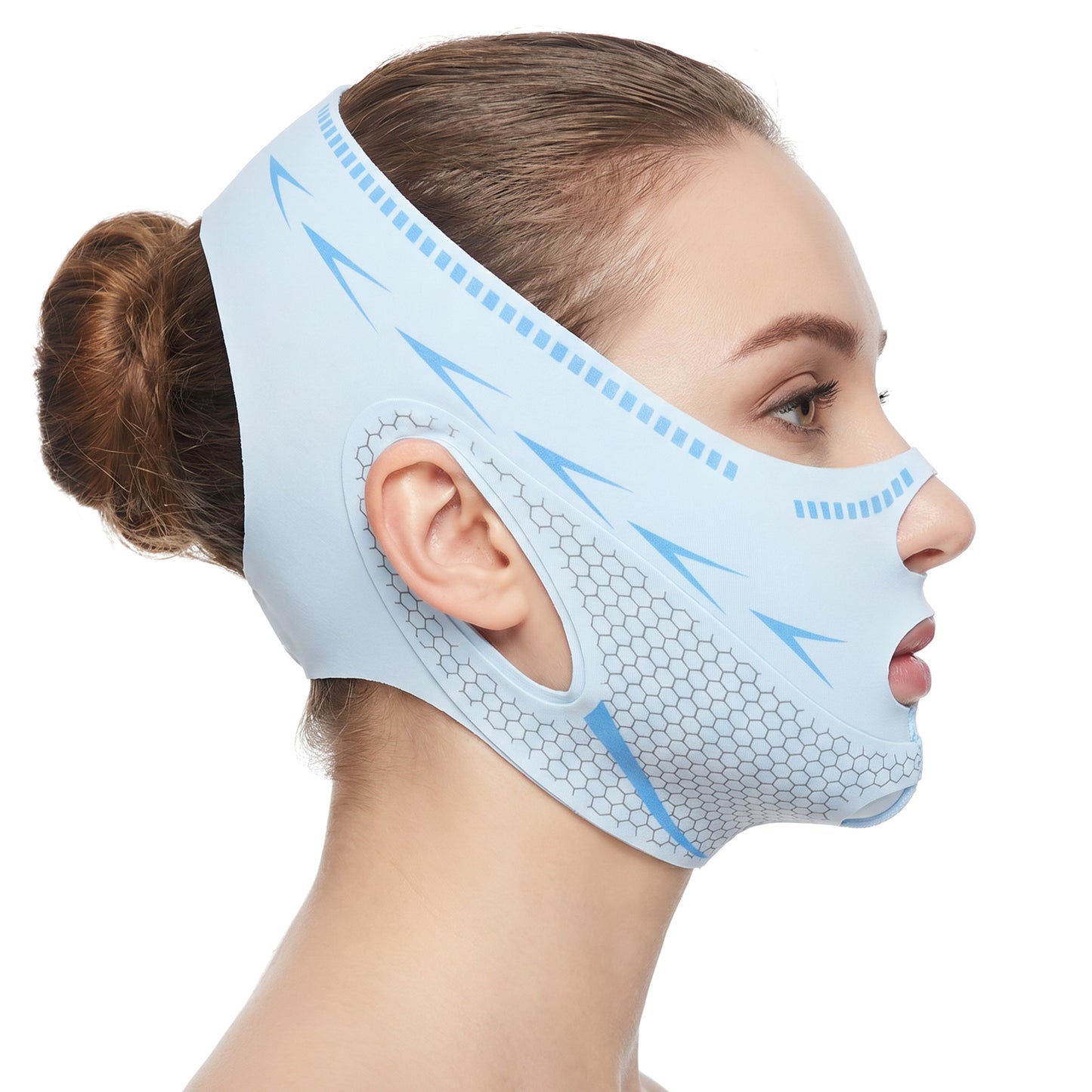 V Line Face Lifting Chin Mask, Breathable Double Chin Reducer Lifting Strap, V Shape Slimming Chins Straps for Jawline Sagging Cheeks, Facial Liftings Belt for Women and Men Anti-Ageing (Blue)