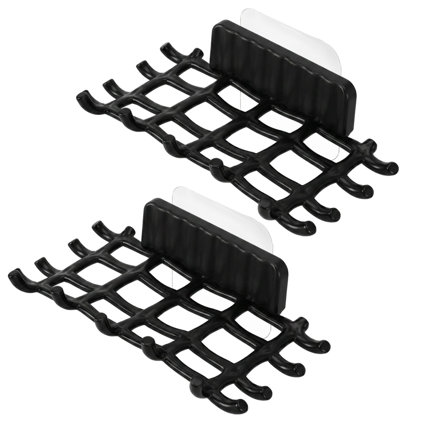 2 Pcs Shower Soap Holder for Wall, Adhesive Wall Mounted Soap Dish, Bar Soaps Holder for Shower with Grid Design for Bathroom, Kitchen (Black)