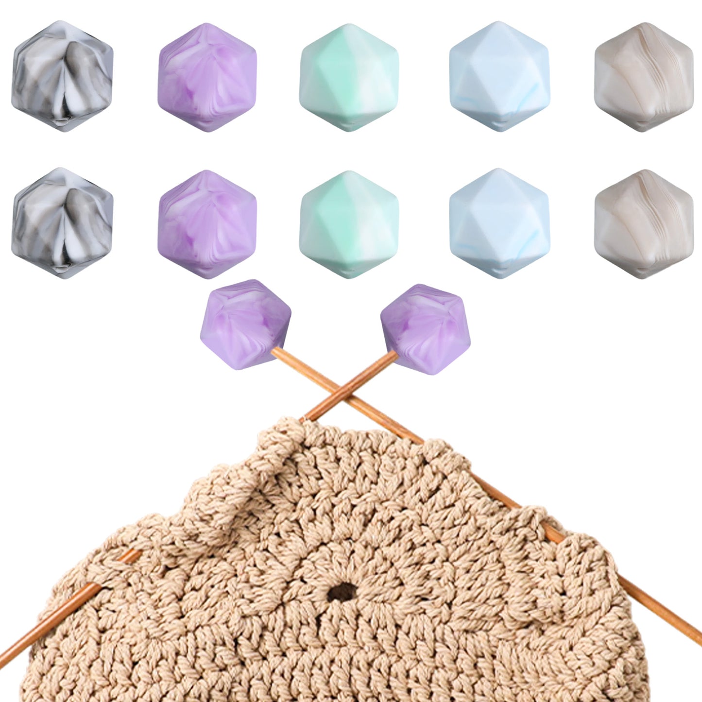 10 Pcs Knitting Needle Stoppers, Hexagon Knitting Needle Point Protectors Silicone Needle End Caps Stitch Stoppers for Knitting Supplies Accessories (5 Colors)