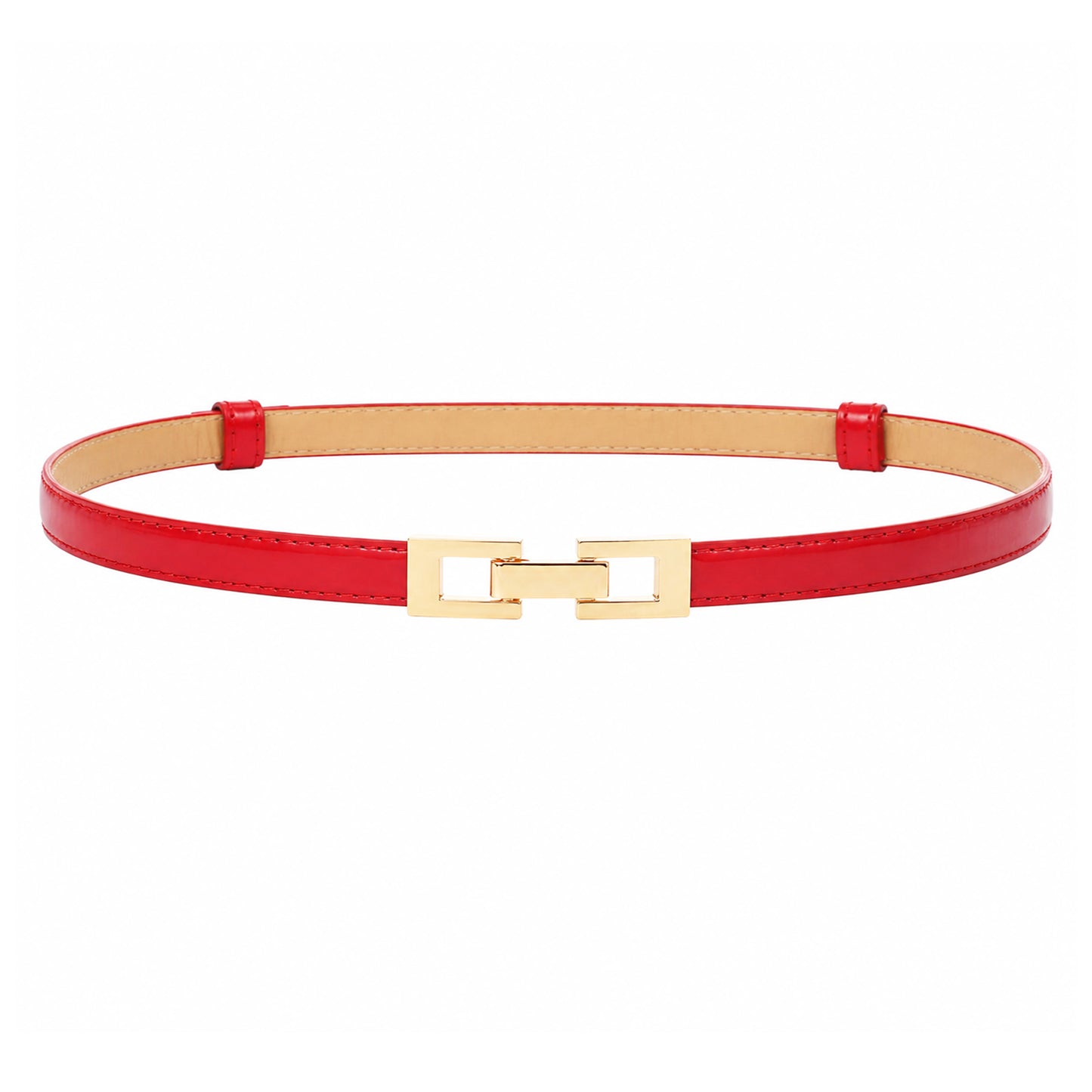 Axafazup Red Belt for Women, Thin PU Leather Adjustable Waist Belt with Gold Buckle for Dresses Jeans, 0.5in Width Fits Waist 21"-37.4"