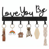 Falzqq Key Holder Wall Mount Cute Love You Bye Key Hanger Hook Rack Organizer with 6 Hooks Express Love Art Sign Decor for Entryway Front Door