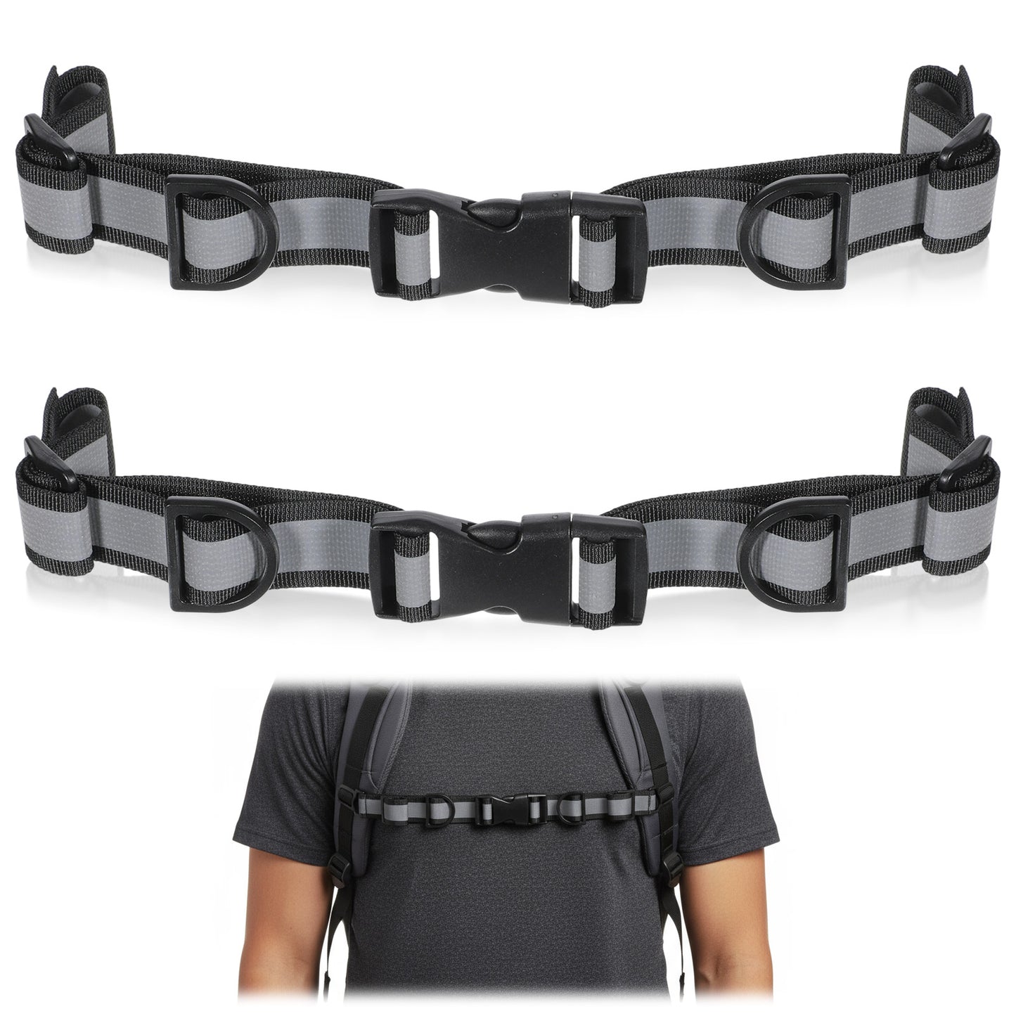 Aysatogc 2 PCS Backpack Chest Strap Add on, Adjustable Sternum Strap Outdoor Chest Belt with Quick Release Buckle and Slide Lock Backpack Accessories for Travel, Hiking, Camping