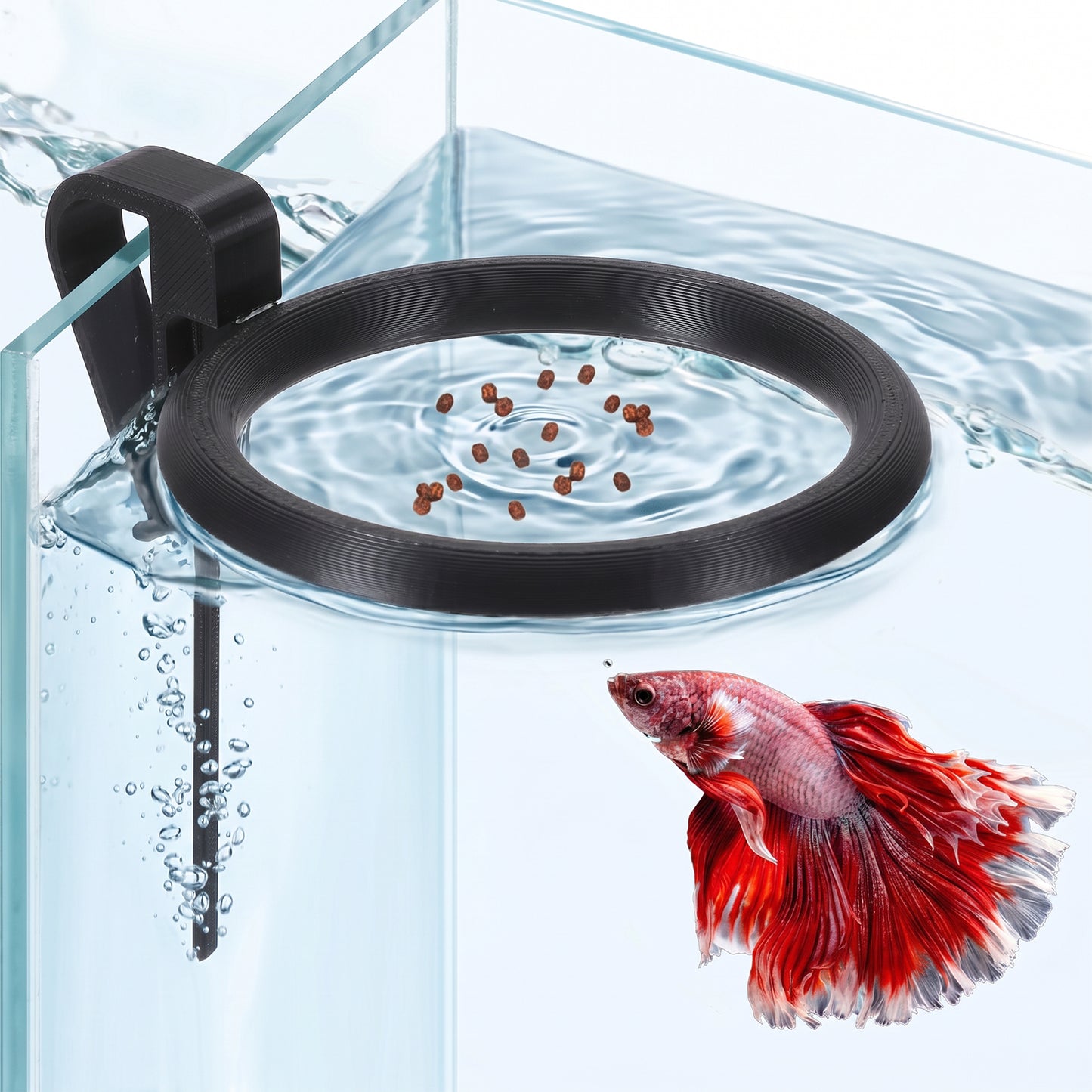 Fish Feeding Ring for Fish Tank, Black PLA Floating Aquarium Feeder, Betta Feeding Ring, 12cm Diameter, Keeps Food Contained, Ideal for Rimless Tanks