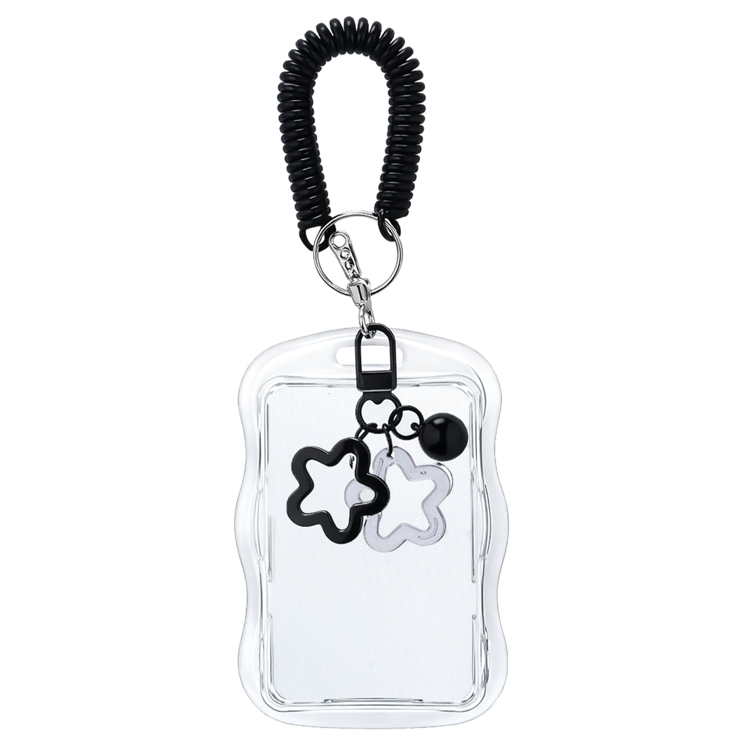Azefnuhk 1Pcs Photo Card Holder Keychain, Cute Photocard Holder, Transparent Star Wave Photocard Keychain for Protecting Photocards, Bus Passes and Student IDs, 5.5 x 8.7 cm / 2.17 x 3.43 in