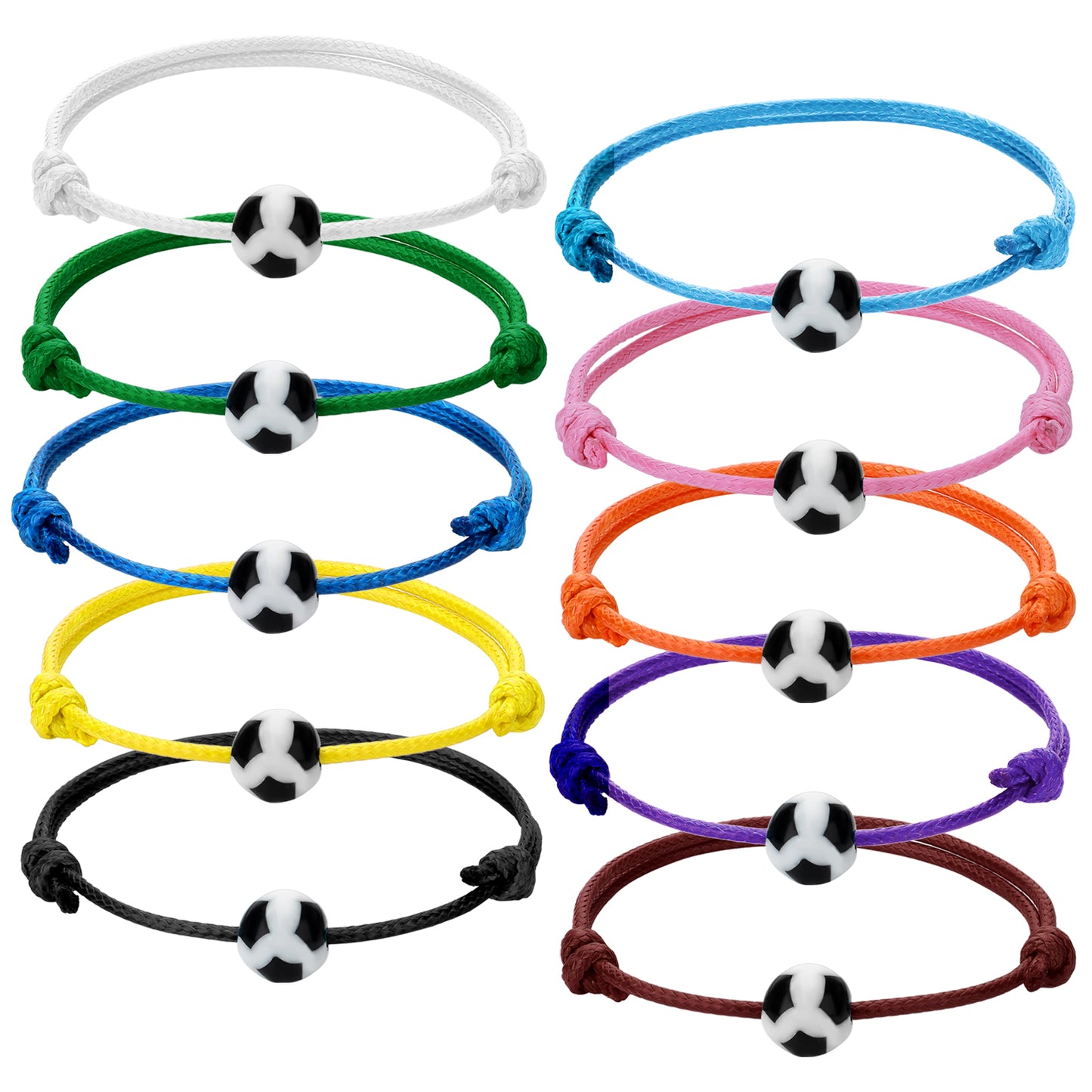 10 Pcs Soccer Charm Braided Rope Bracelets 10 Colors Inspirational Soccer Team Menbers Sport Coach Gifts Adjustable Braided Rope Soccers Bracelets for Women Men Coach Players Favors Team Gifts
