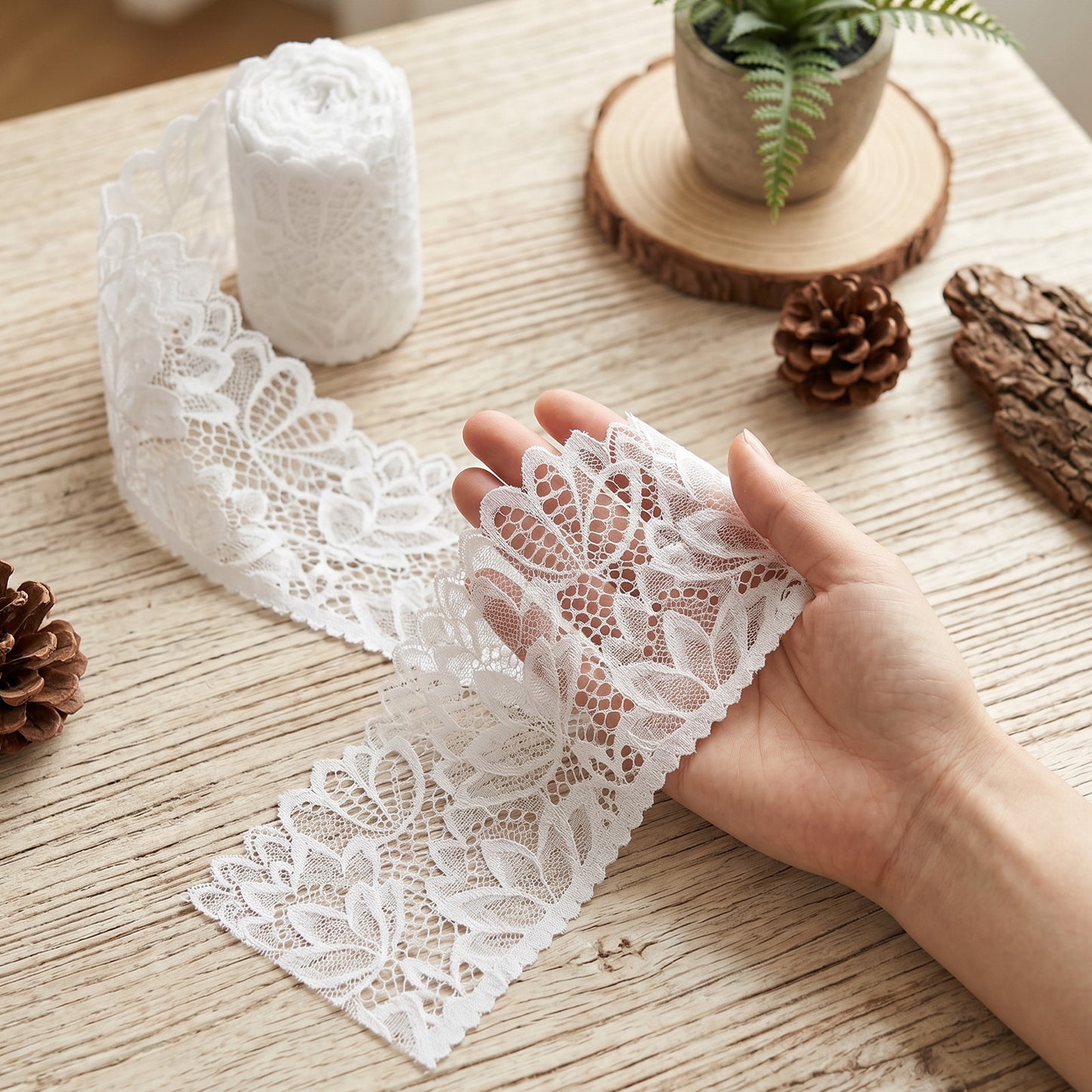 4" Wide x 5 Yards White Lace Ribbon, Elastic Flower Pattern White Lace Ribbons for DIY Crafts, Dress Sewing(White)