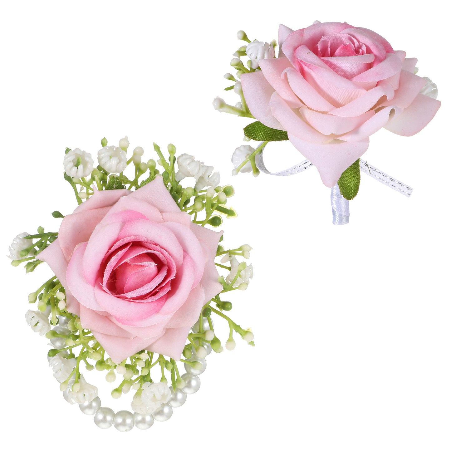 2 Pcs Corsage and Boutonniere Set, Royal Corsage Wristlet Band Pearl Bracelet Wedding Flower Accessories for Men Wedding Prom Party Suit Decoration