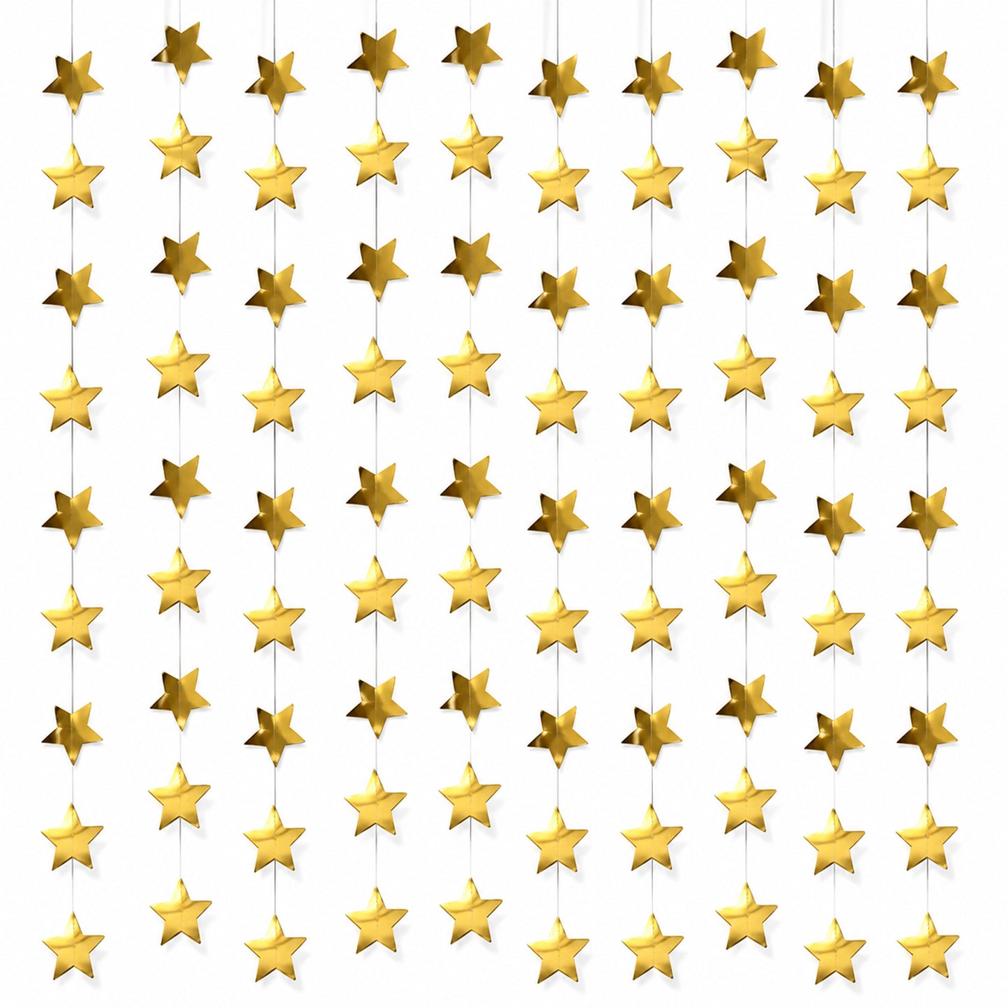 105 Feet Gold Star Garland, 8 Pcs Glitter Paper Star String, 2.56 Inch HangingBanner Sparkling Stars Streamer Decorations for Birthday Party, Wedding, Ceiling Decor, Party Backdrop
