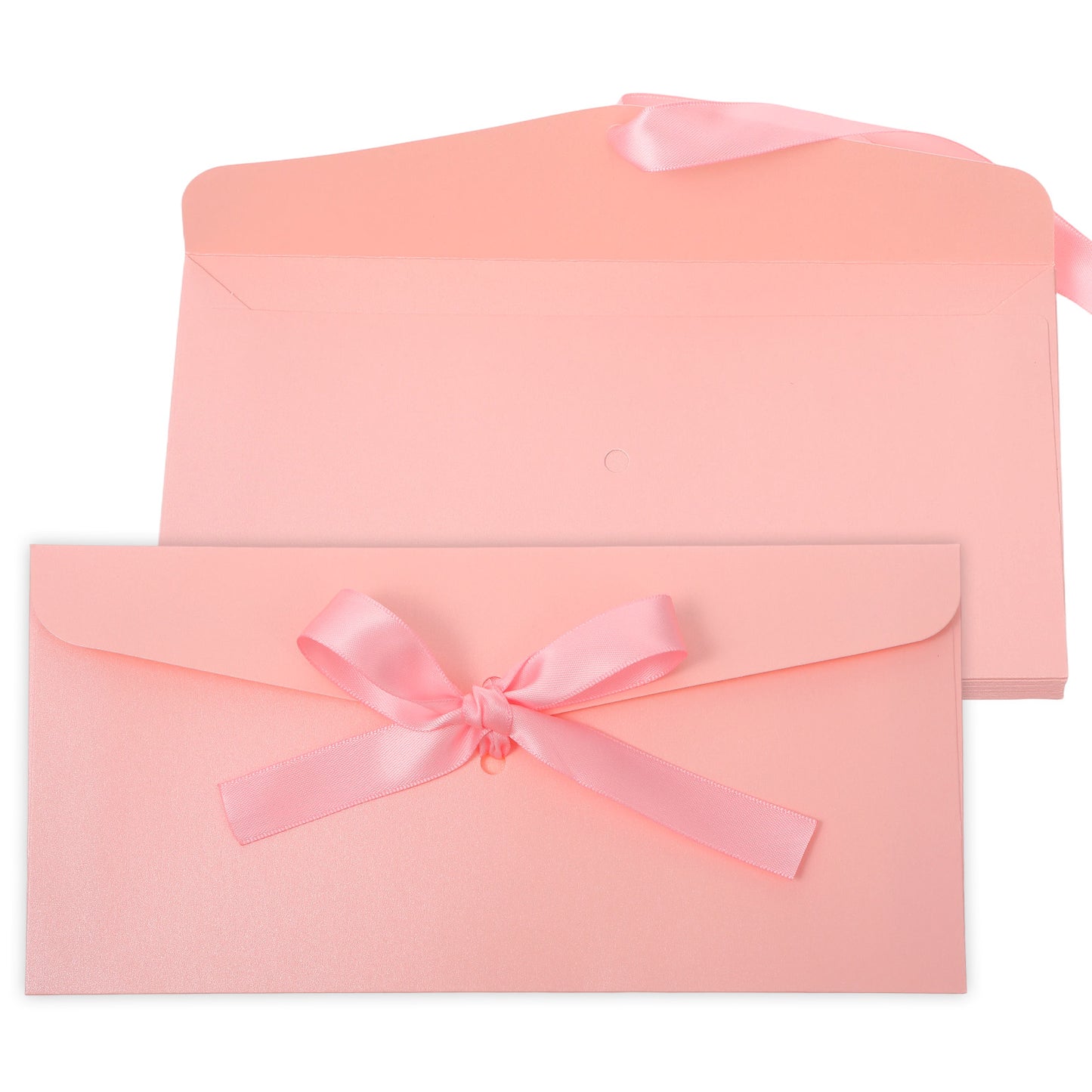 10 Pcs Pink Envelopes, Cute Pink Envelopes with Ribbons, Pretty Invitation Envelope for Birthday, Baby Shower, Wedding, Graduation, Greeting Invitation Cards, 8.7 x 4.3 Inches