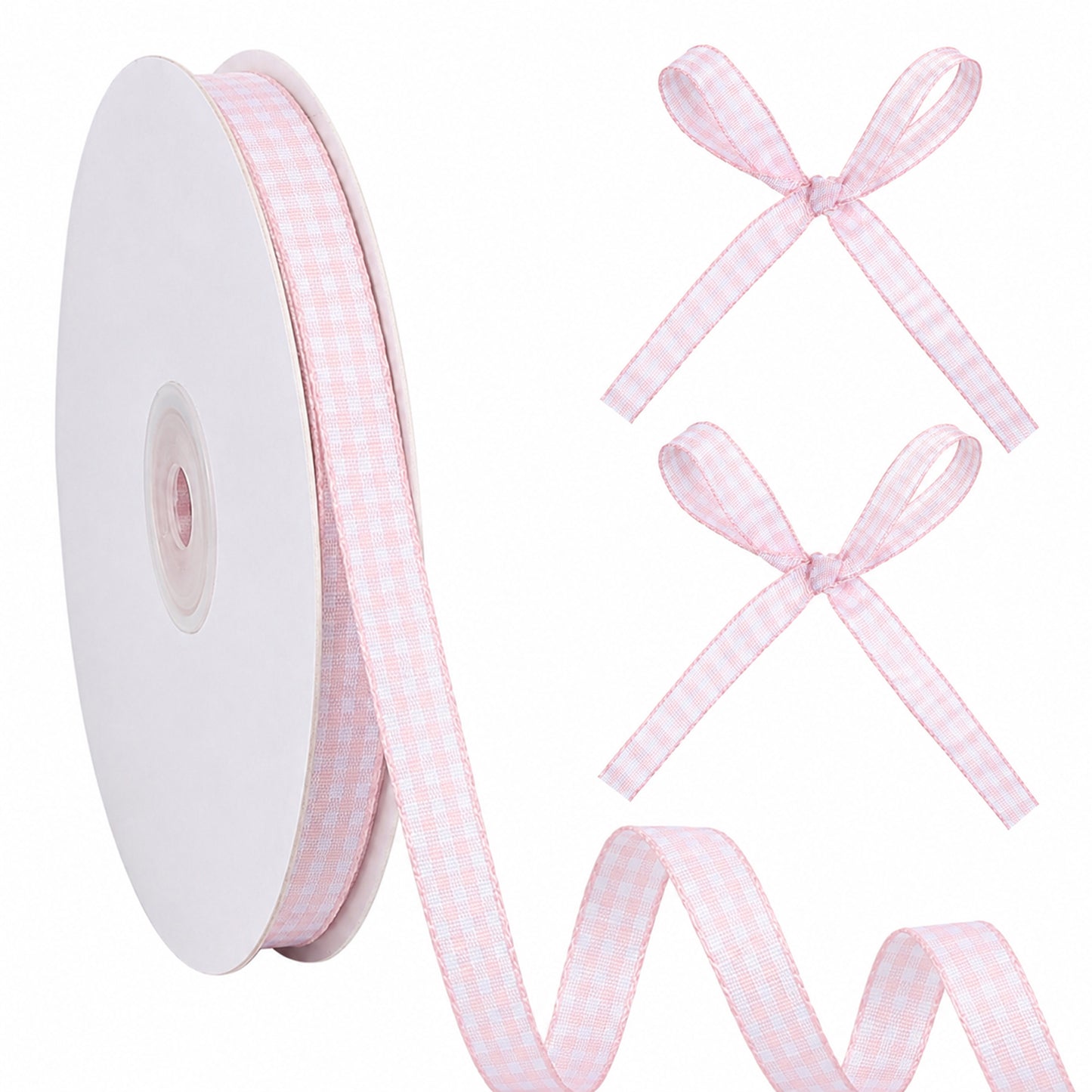 Pink Gingham Ribbon 3/8 Inch x 50 Yards, Buffalo Checkered Plaid Craft Ribbon Polyester Woven Edge, Thin Checker Ribbons for Gift Wrapping Hair Bows Wedding Birthday Decor