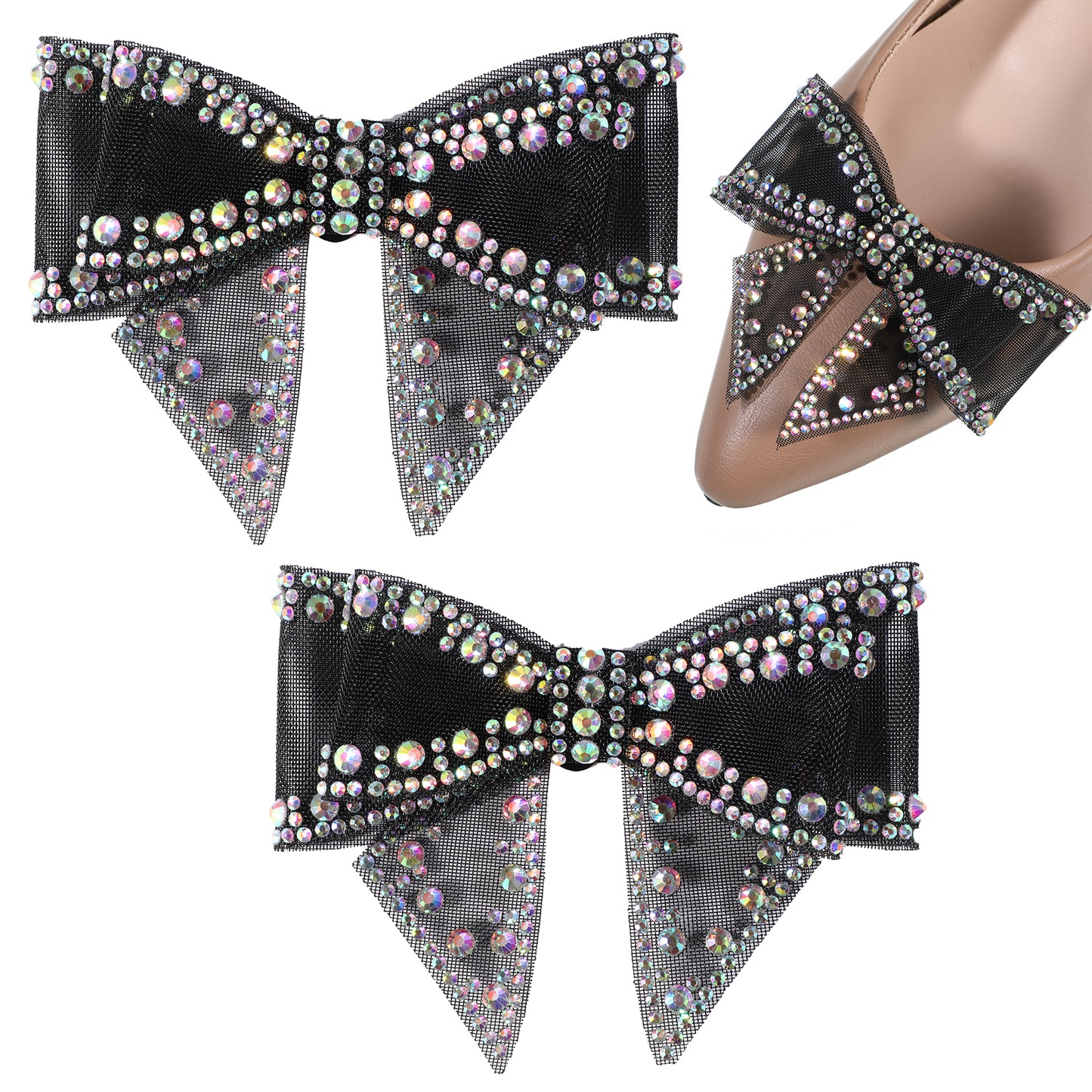 Axafazup 2 PCS Bow Shoe Clips, Removable Black Bow Shoe Buckles for Wedding Party, Elegant Shoes Accessories for Women Shoes Charms for Heels Flats Bags Hair