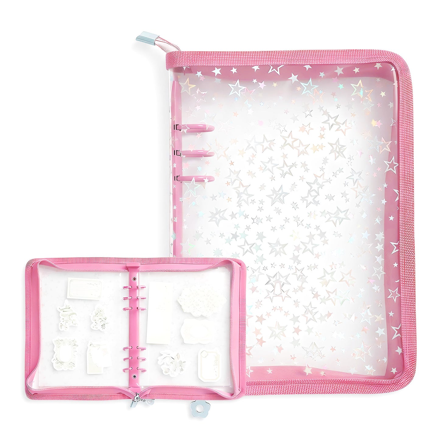 Sticker Organizer, Sticker Binder Reusable Stickers Storage Book Shiny Stickers Binders Organizer Clear Sticker-Binder Album with Zipper(Pink)