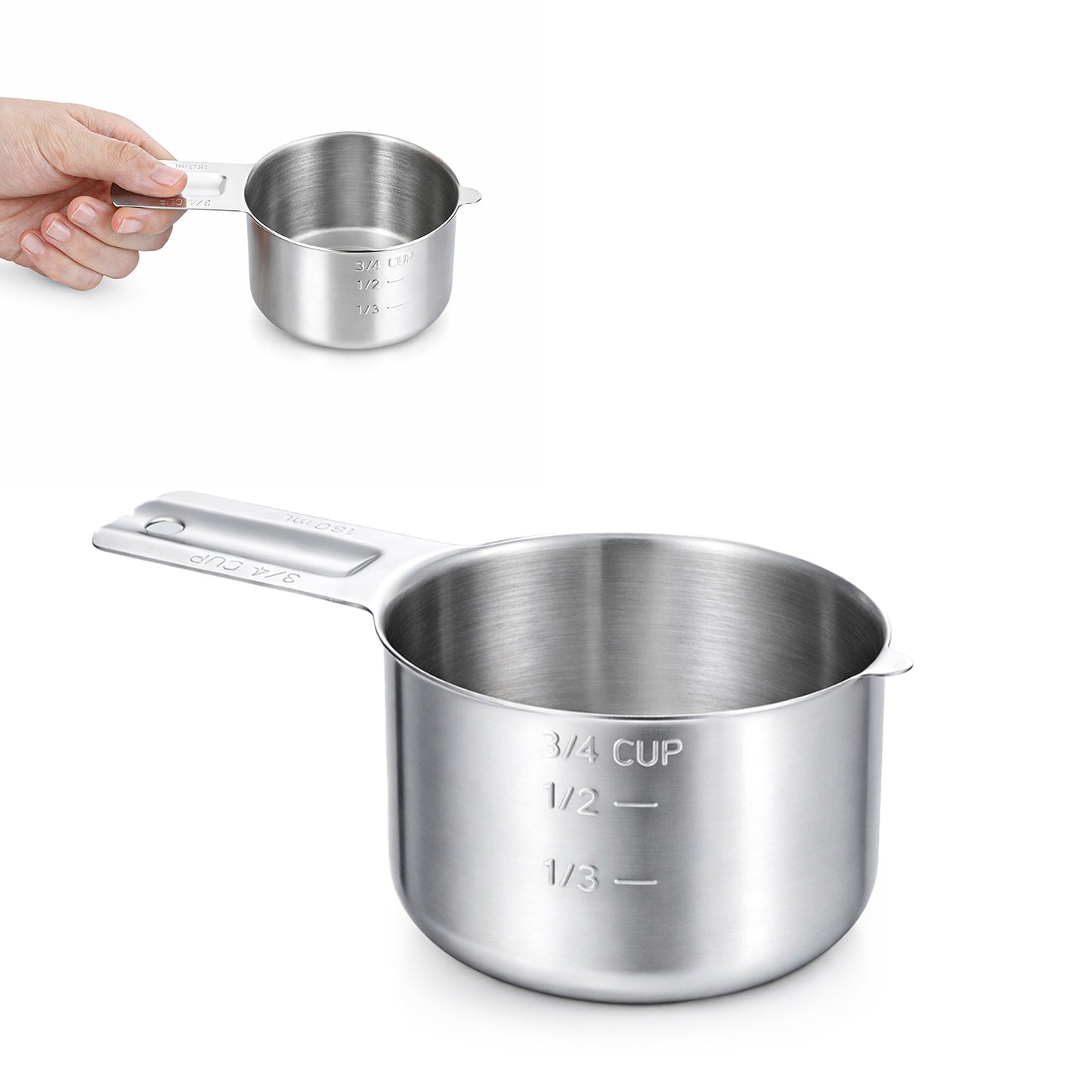 1 PC 3/4 Cup Measuring Cups, 6oz/180ml Stainless Steel Measuring Cups 3/4 Metal Cup Scoop for Baking, Cooking, and Coffee