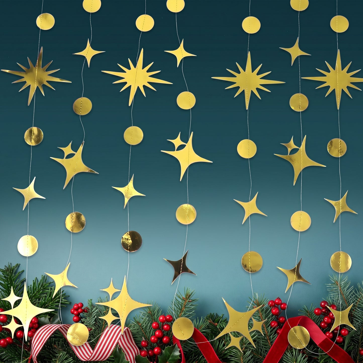 3Pcs Glitter Star Banner Four-Angle, 39in Gold Twinkle Star Garland Hanging Bunting Backdrop for Gold Party Decorations, Party Garlands Stars Decoration for Birthday Wedding Room Graduation