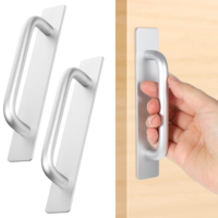 Aeaocvo 2 Pack Adhesive Cabinet Handles, 5.75in Aluminum Alloy Drawer Pulls, No Drill, Cabinet Door Handles for Kitchen Cabinets Window Sliding Closet Door Handle, Silver