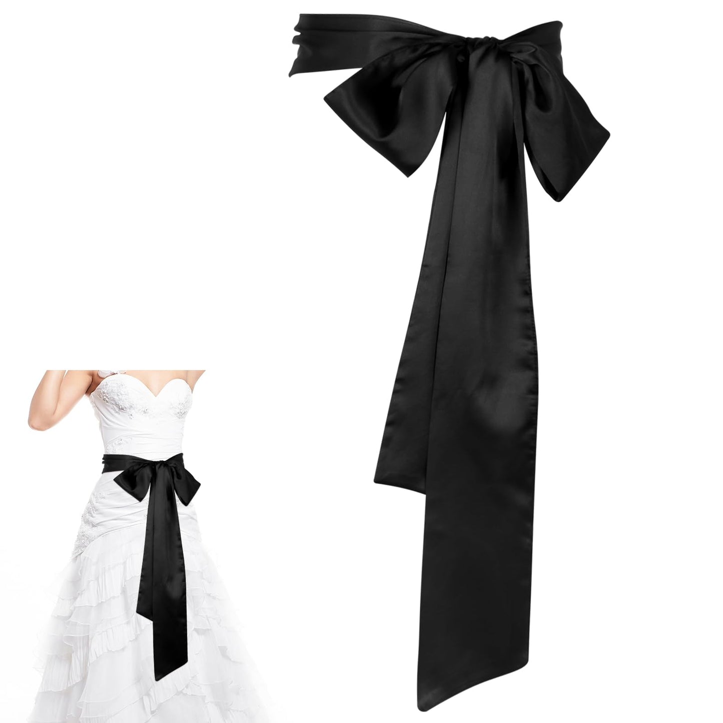 ASTER Wedding Satin Sash Belt Women Dress Sash Bridal Belt Waist Belts for Party Special Occasion 3.74'' Wide(Black)