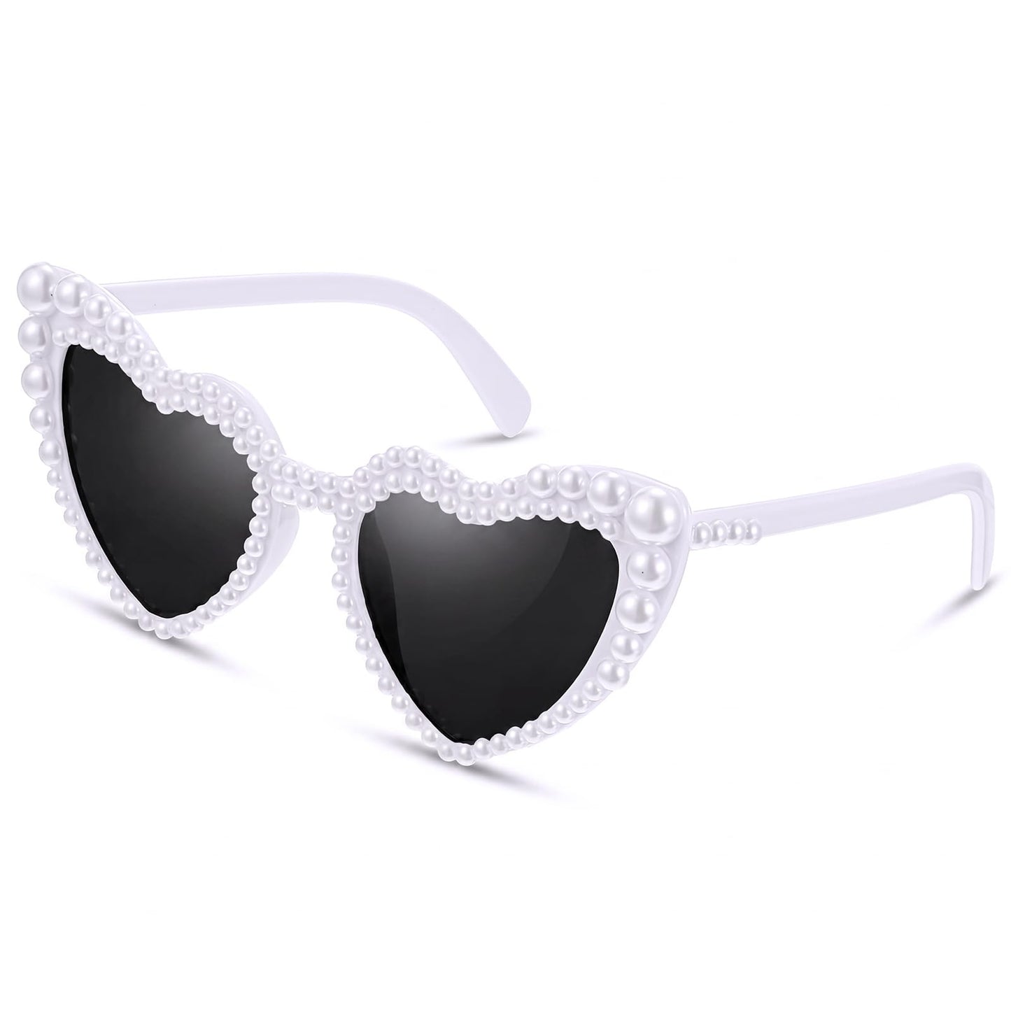 Falzqq Heart Pearl Sunglasses, White Sunglasses for Women
