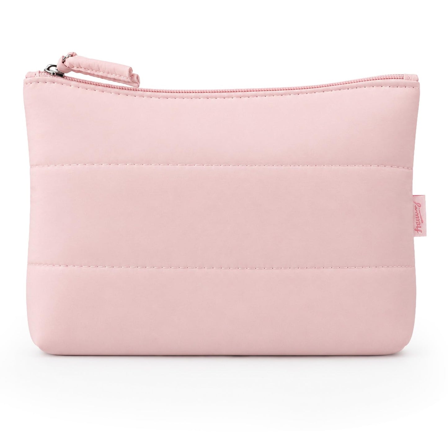 Pink Puffy Small Makeup Pouch, Mini Travel Makeup Bag with Zipper