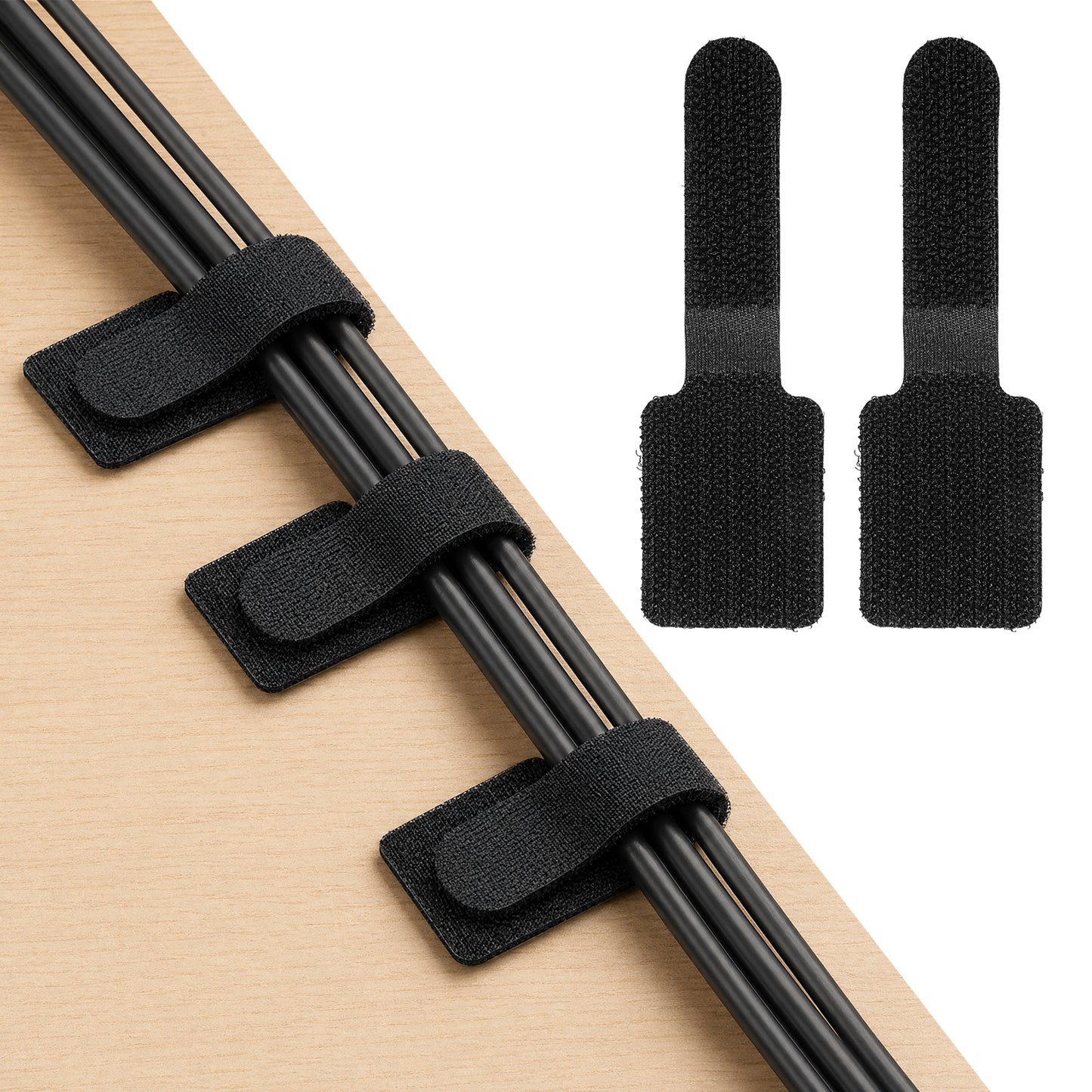85 Pcs Hook and Loop Cable Straps, Self Adhesive Under Desk Cord Management Straps Adhesive-Backed Heavy-Duty Reusable Cord Organizer for Under Desk, Wall, Home, Office, Home Office Essentials, Black