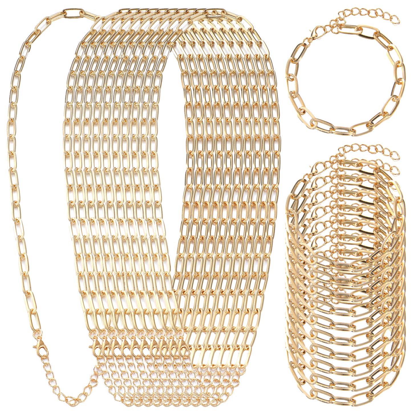 10 Pack Charm Necklace Chain 10 Pack Charm Bracelet Chain 18 Inches Paperclip Necklaces Charms Necklaces Paperclip Bracelet Chains Gold Chains for Jewelry Making