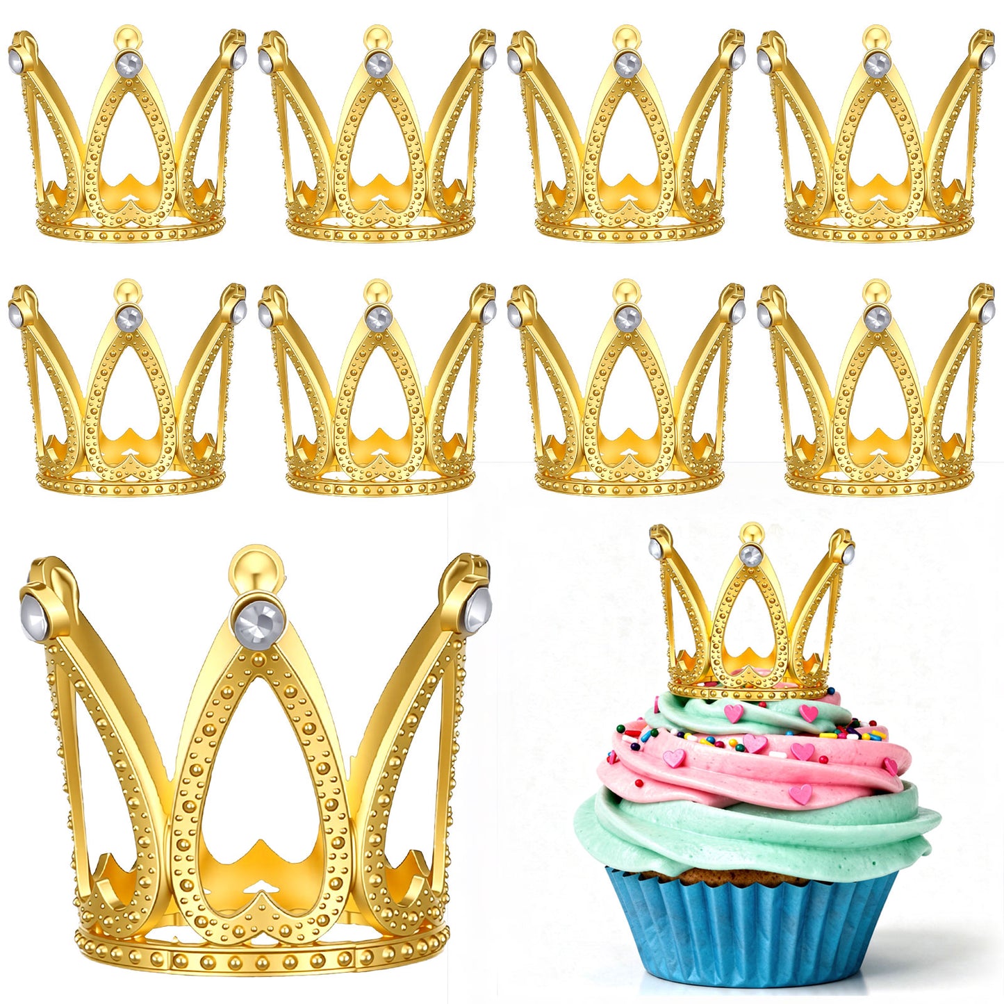 9 Pcs Crown Cake Topper, Mini Gold Crown Cake Topper, Princess Cupcake Toppers, Mini Crowns Queen Princess Cakes Decorations