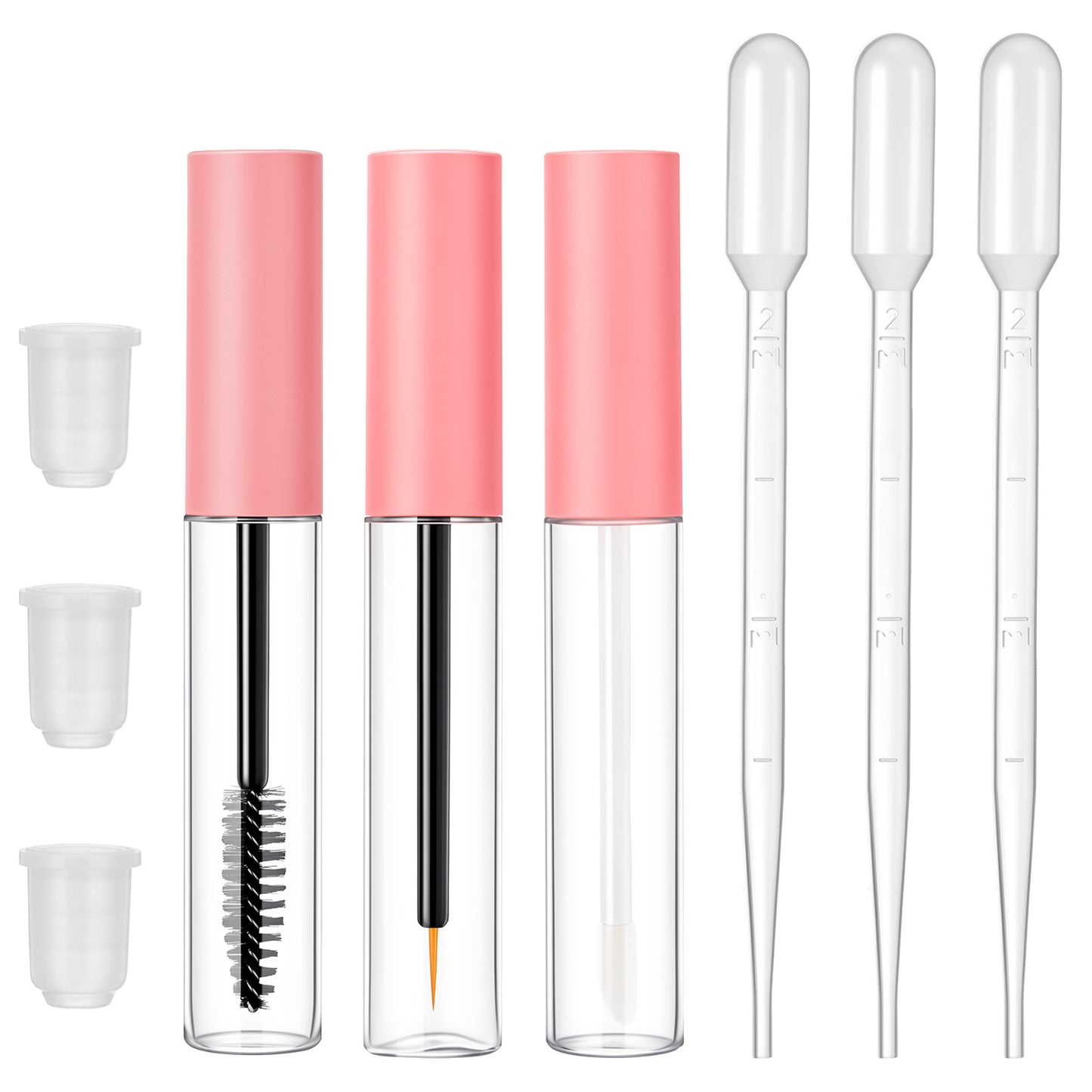 3PCS 10ml Empty Mascara Tube and Wand Set - Clear Eyeliner Lash Serum Lip Gloss Tubes with 3 Droppers, Mini Eyelash Cream Hair Oil Applicator, DIY Cosmetics Making Kit