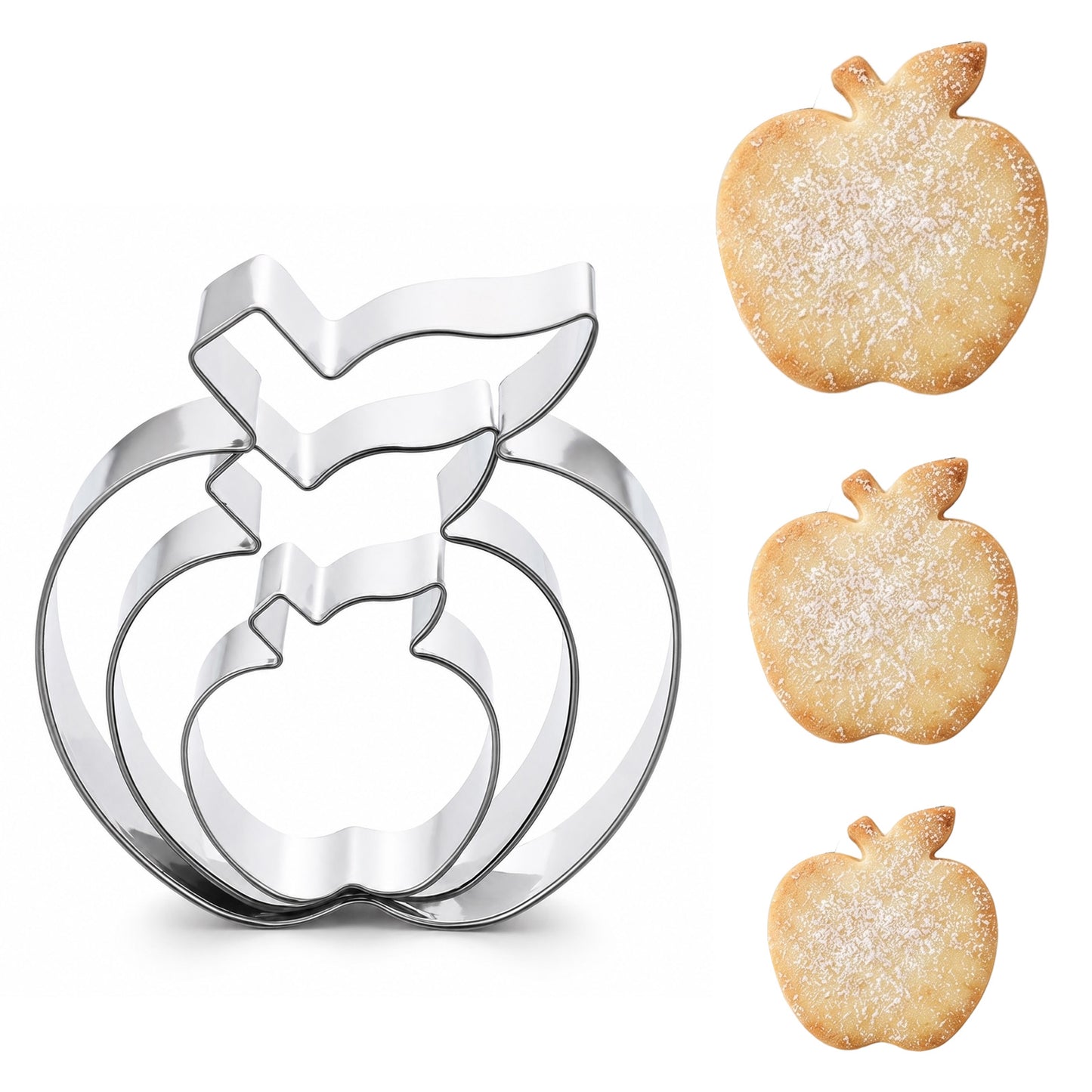 3 Pcs Apple Cookie Cutter Set, Stainless Steel Apple Edge Cookie Cutters Fondant Biscuit Sandwich Cheese Cutter AppleShapes Molds Bakeware Tools for Graduation Fall Thanksgiving Back to School