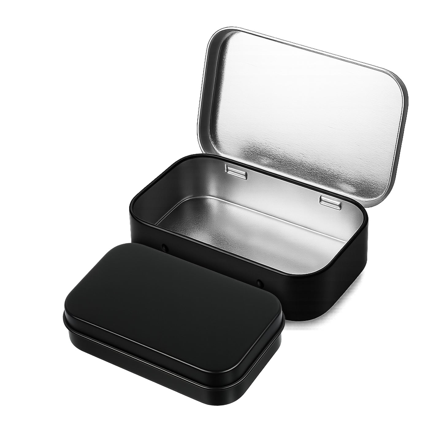 Aysatogc 2 Pack Metal Rectangular Empty Tin Box, Hinged Tins Tin Containers with Lid Mini Portable Small Storage Container Kit for Home Storage 3.74x2.36x0.82 Inch(Black)