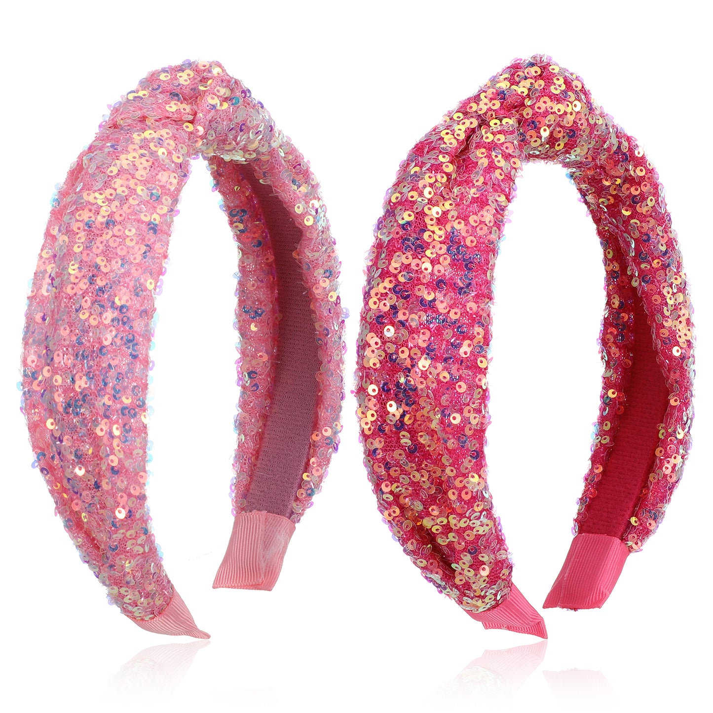 2 Pcs Sequin Knotted Headbands for Women Girls, Cute Sparkle Hair Bands Glitter Hair Accessories (Pink, Hot Pink)