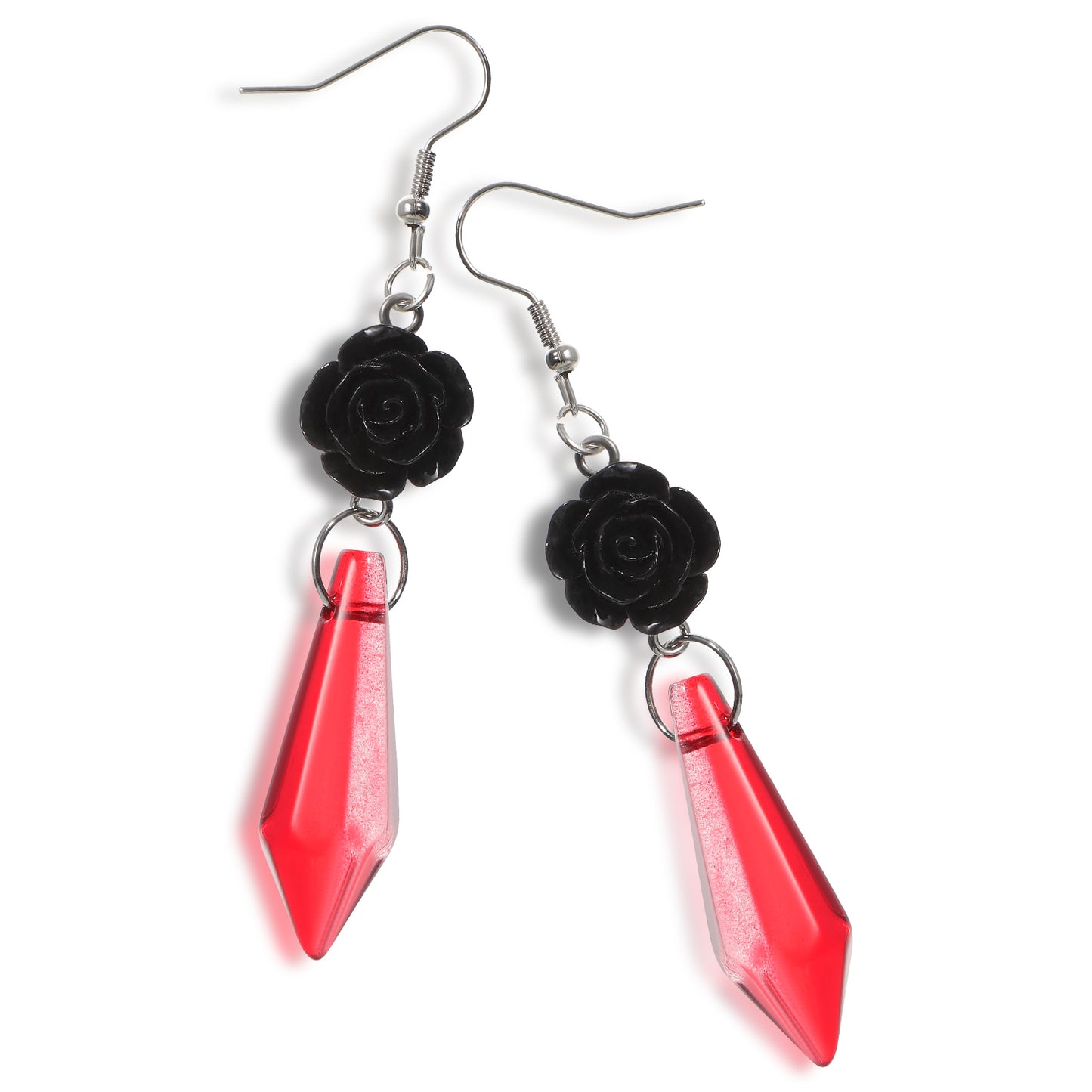 1 Pcs Gothic Dark Rose Flowers Dangle Drop Earrings, Black Rose Earrings, Red Black Crystal Arrows Gems Pentagram Earrings for Women Halloween