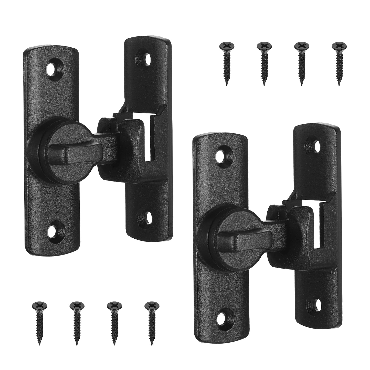 PEOVLVN 2 Pcs Barn Door Latch, 90/180 Degree Flip barn Door Lock Sliding Gate Safety Locks and Latches for Cabinets Bathroom Barn Garden Window Sliding Doors (Black)