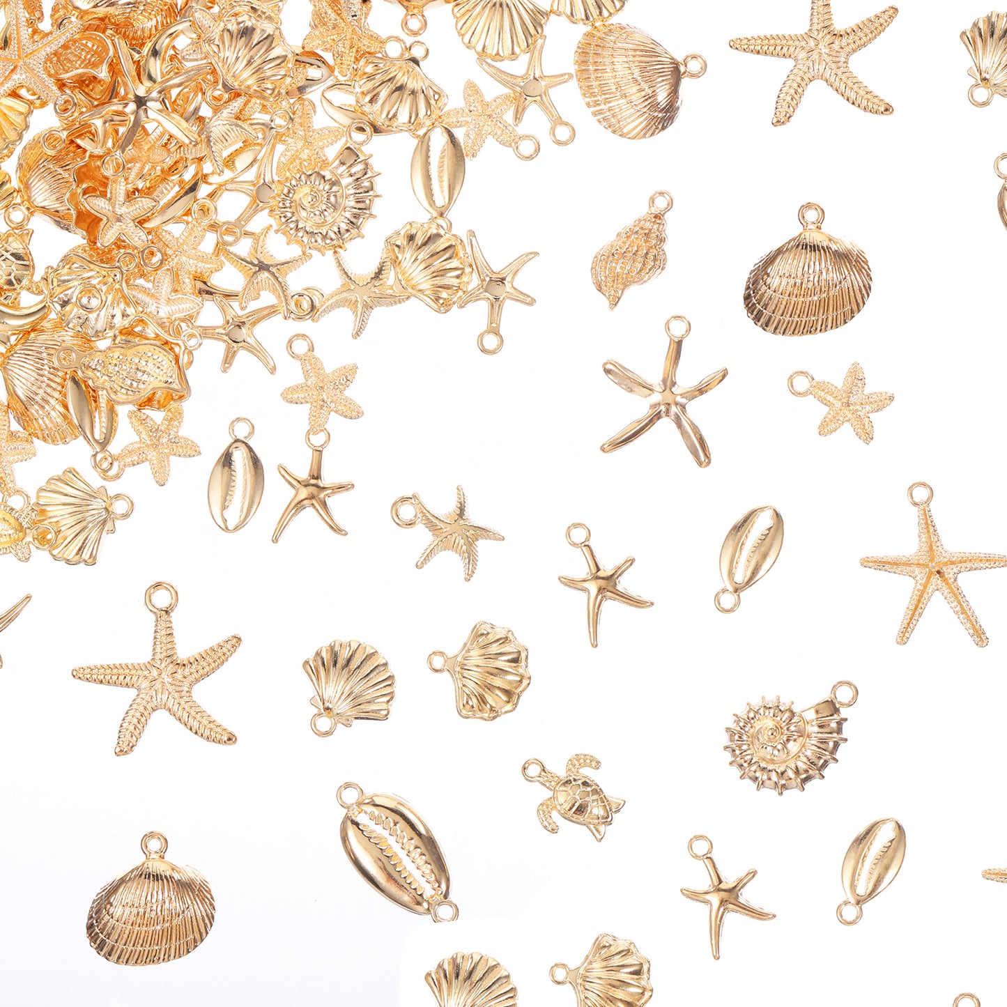 Axafazup 120 Pcs Gold Metal Ocean Charms, Summer Beach Charms for Jewelry Making, Assorted Starfish Seashell Conch Sea Animal Pendants for DIY Bracelet Necklace Earrings Making Crafting