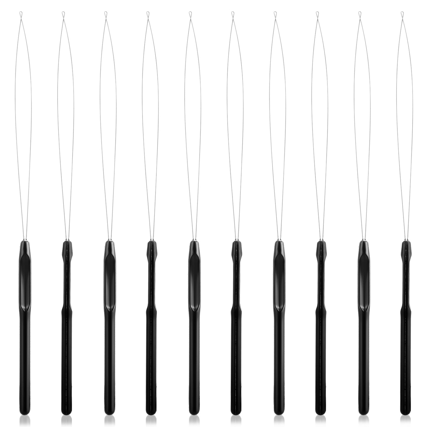 10 Pcs Hair Extension Loop Needle Threader, Hairs Extension Tools, Hair Pulling Through Hook Tool and Bead Device Tool for Hairs and Feather Extensions(8 Inch, Black)