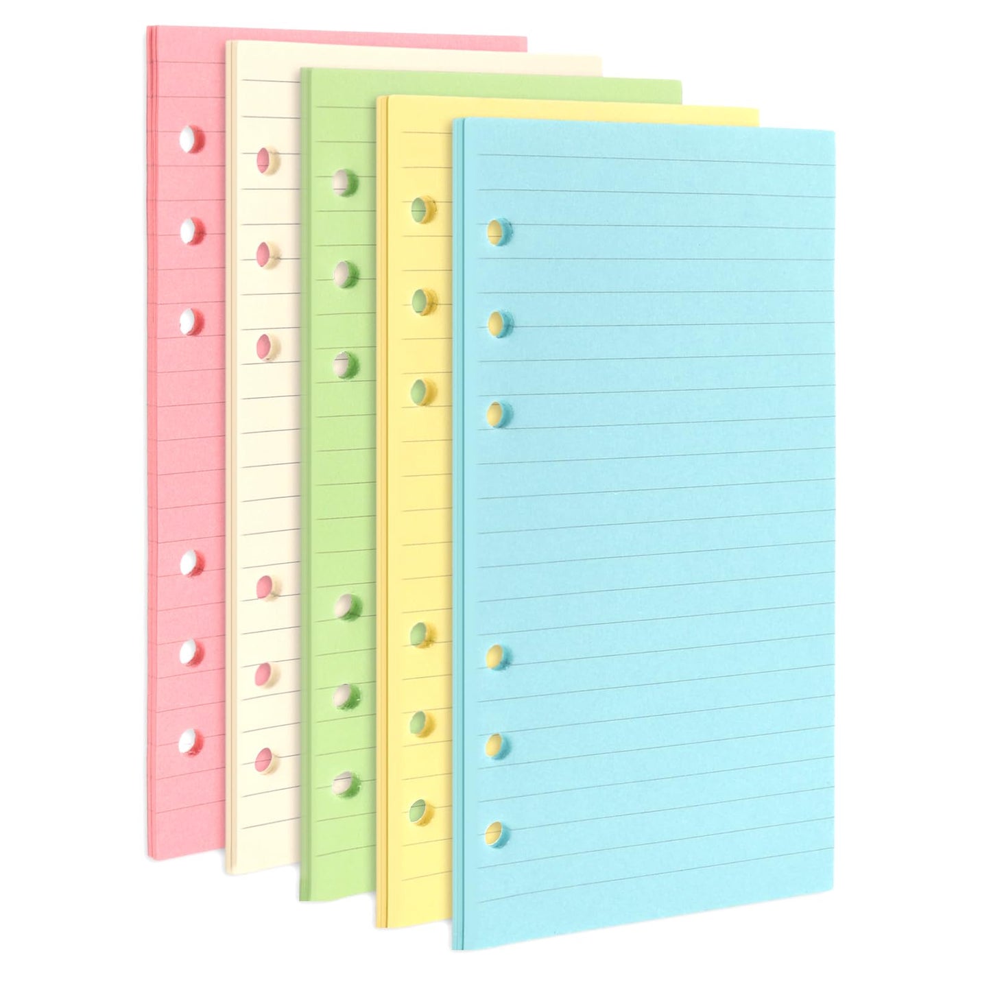 Aster A6 Refill Paper, 200 Pages 6-Hole A6 Filler Paper, 5-Color Loose Leaf Planner Refill Paper, A6 Binder Planner Inserts for Notebook Diary Journals Painting Personal Organiser