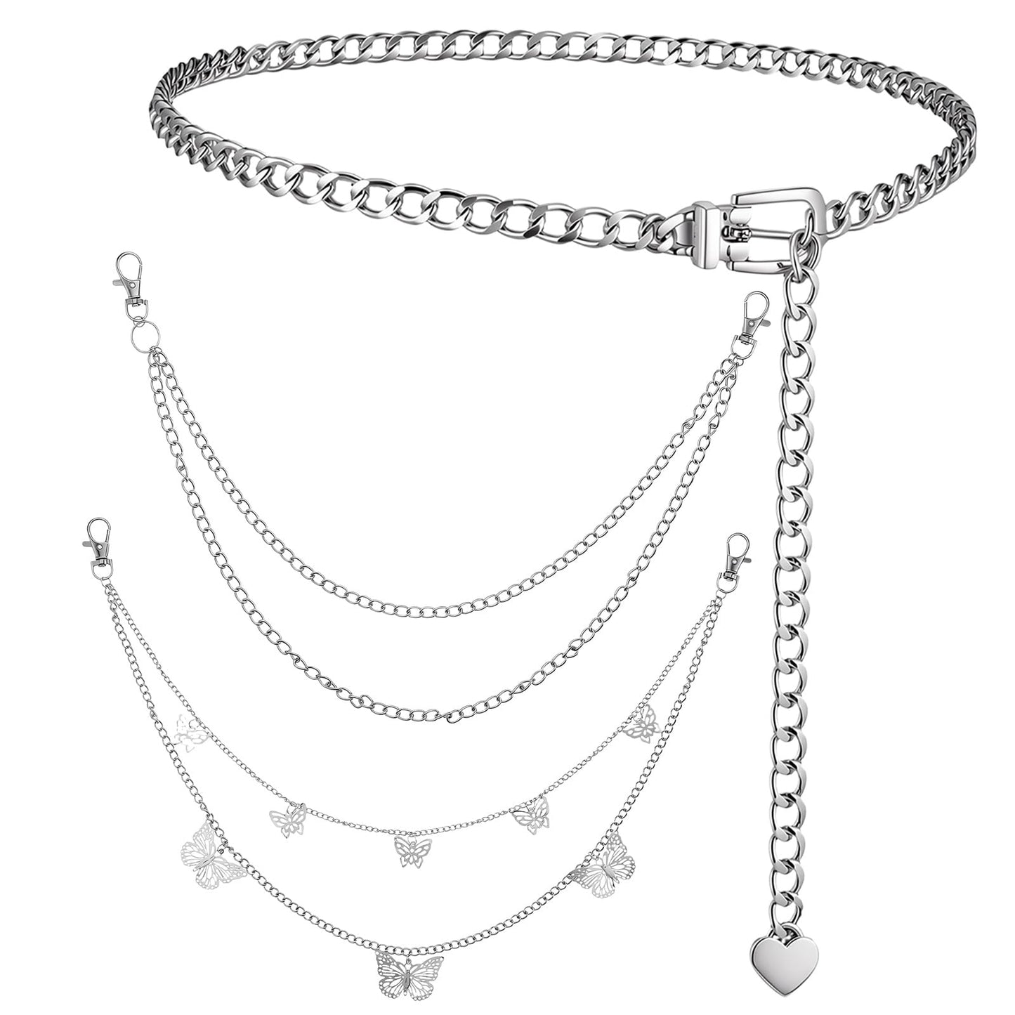 Macuezu 3 PCS Silver Chain Belts for Women, Metal Multilayer Waist Chain Belt Y2k Belt Chains for Dresses Jeans Pants Trousers
