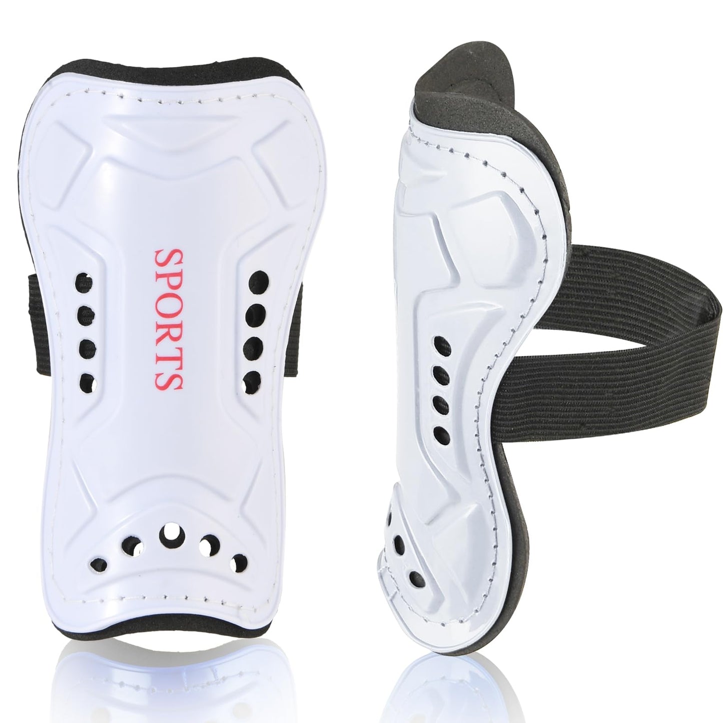 ASTER Kids Shin Pads, Football Shin Pads Kids Adjustable Straps Shin Guards Perforated Breathable Shin Pads Boys Girls Age 3-7, Football Games Leg Calf Protective Gear(White)