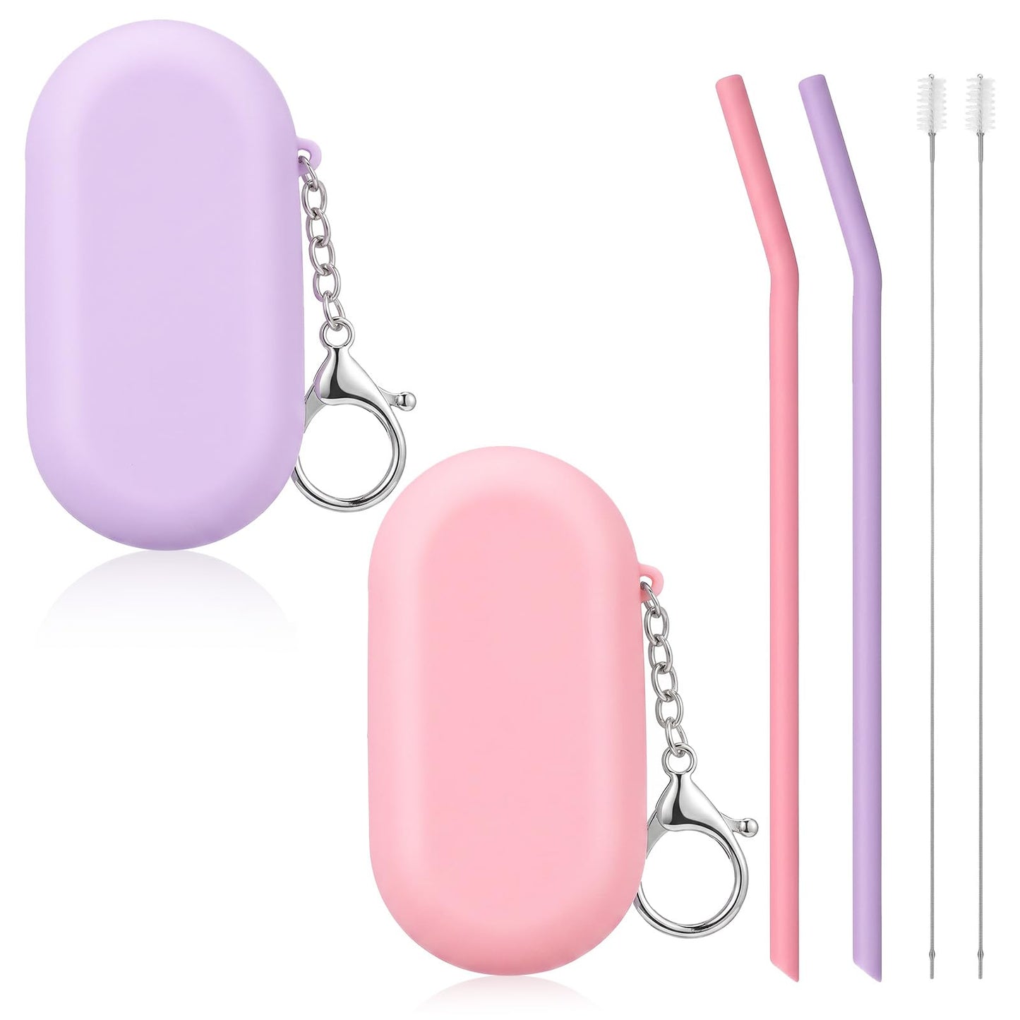 2 Sets Reusable Silicone Straws with Case, Portable Travel Straw Set