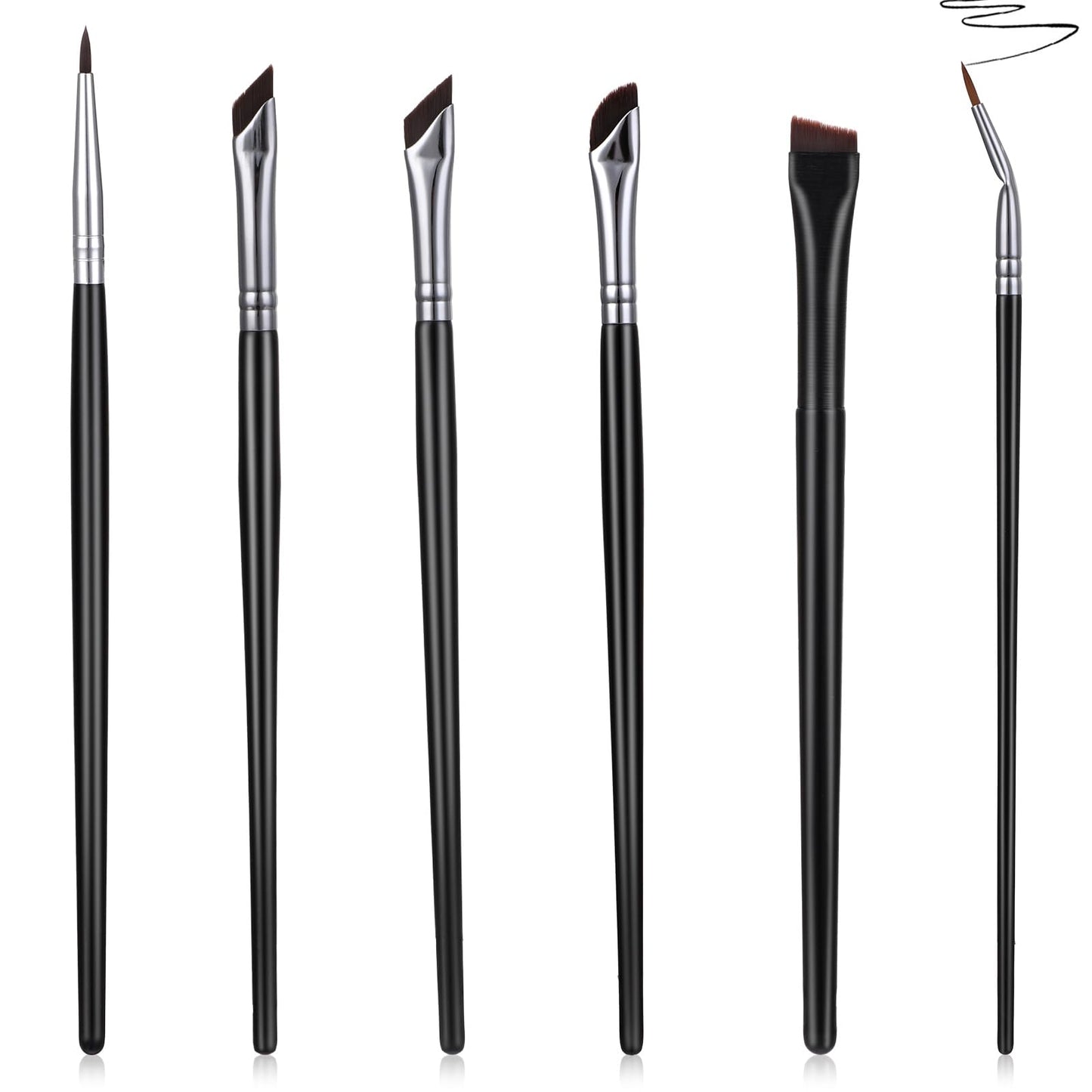 Aster Eyeliner Brush Set of 6, Eyebrow Brush Set Fine Angled Eyebrow Brush Flat Thin Brush Curved Brush Eyebrows Makeup Brush Set for Gel Liquid Eyeliner Eyebrows Concealer Makeup
