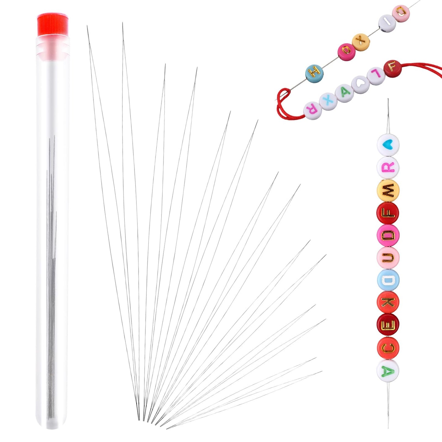 ASTER Stainless Steel 14 Pieces Bead Needles, 7 Sizes Big Eye, Long Straight Beading Embroidery Needles for Craft and Jewelry Making