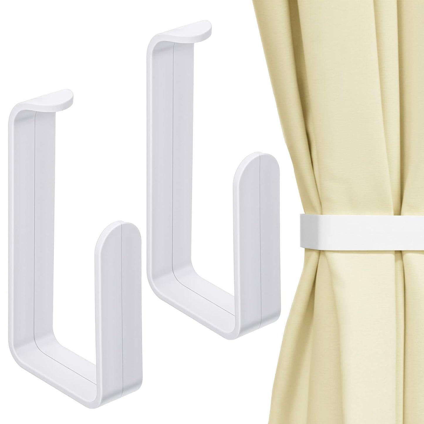 Grevosea Pack of 2 Curtain Tiebacks, Self-Adhesive Curtain Holdbacks for Curtains, No Drilling, for Living Room, Bedroom, Dining Room, Bathroom, Kitchen, Office, White