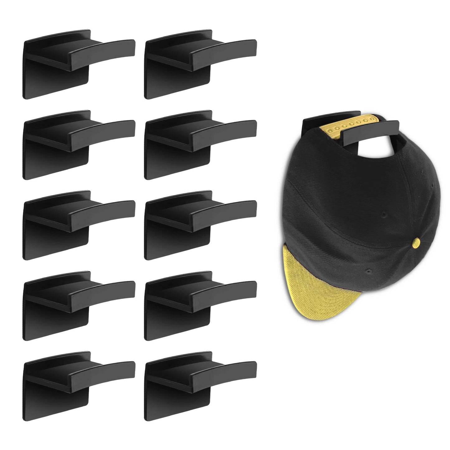 10 Packs Adhesive Hat Rack for Wall Mounted, Minimalist Hat Holder Design for Baseball Caps Holder, Strong Cowboy,Baseball Cap Rack Hooks for Door, Closet, Bedroom Easy to Install