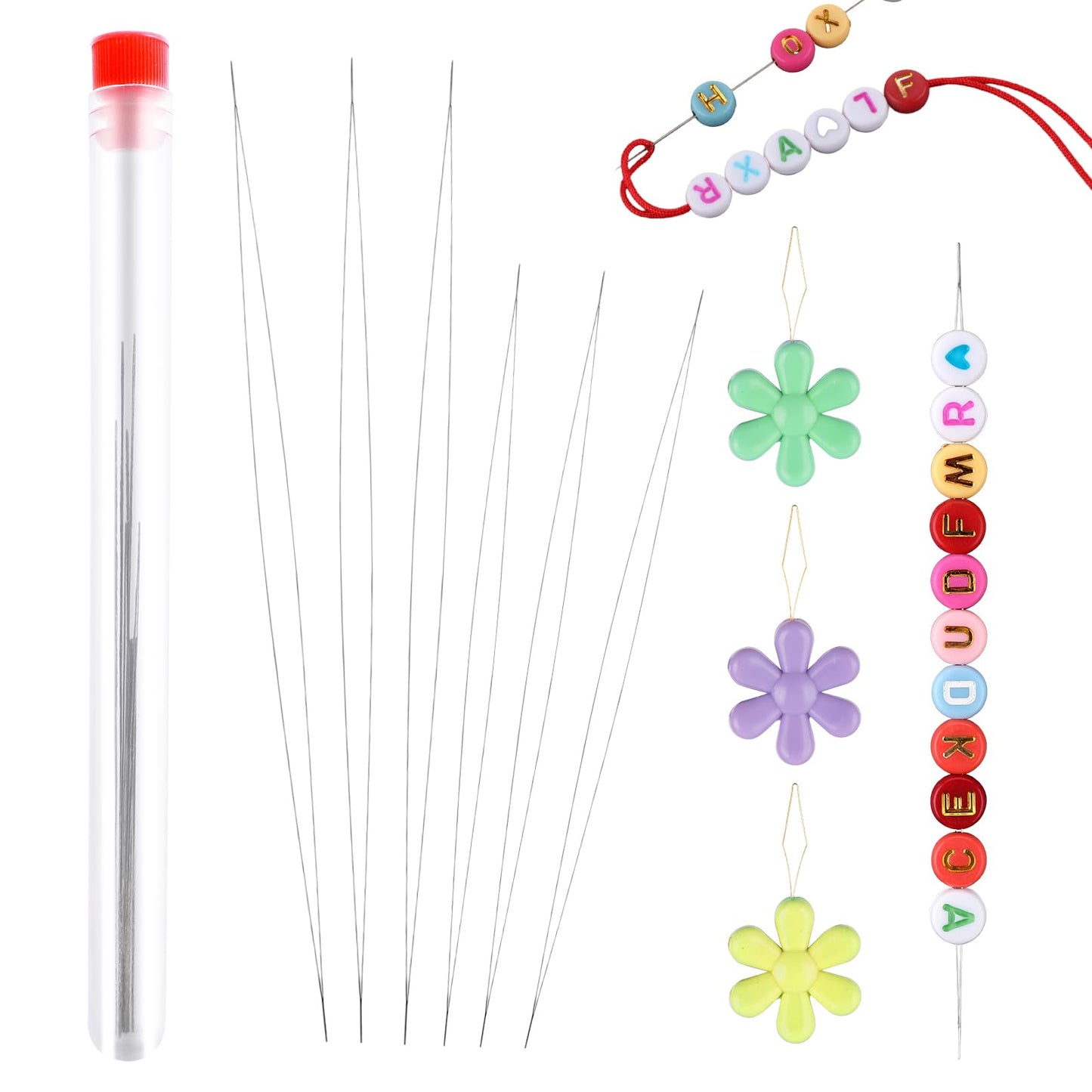 ASTER Stainless Steel Beading Needles, 6 Pcs Big Eye Needles, 2 Sizes, Collapsible, with Threaders for Craft and Jewelry Making