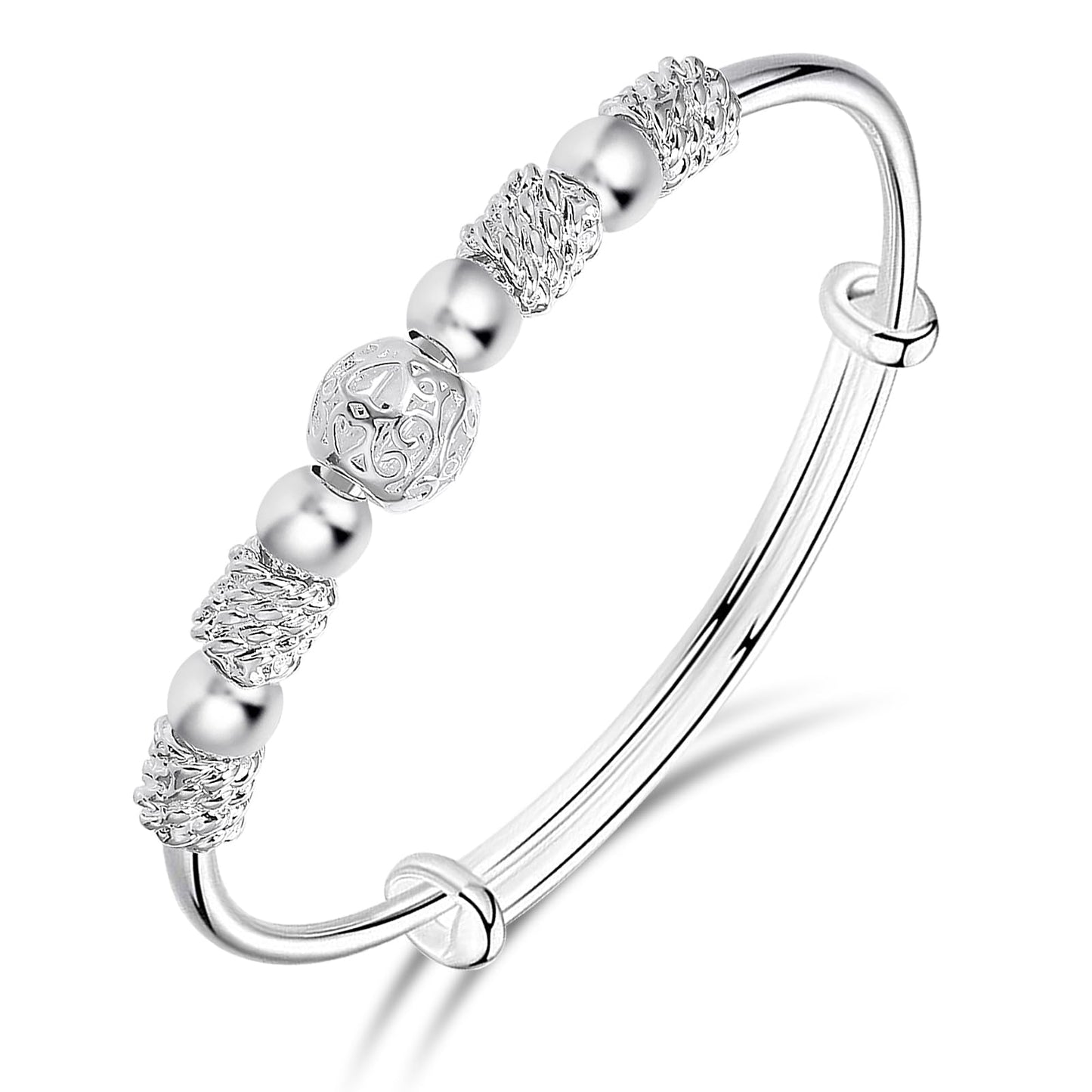 ASTER Silver Bead Spinner Bangle Bracelet for Women Adjustable, Fidget Bracelet Anxiety Relief Bracelet Jewelry Gift for Women Girls Ladies Birthday Valentine's Day Gifts Mother's Day Gift