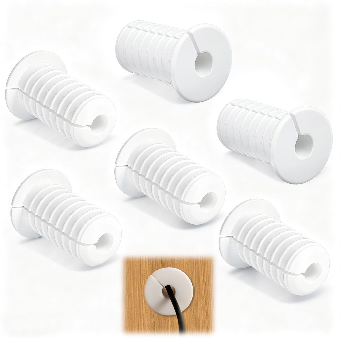 6pcs 3/4"-Wall Grommets for Cables, Wall Cable Pass Through, 19mm Diameter Wall Grommet Silicone Kit for Neat Cable Management(White)