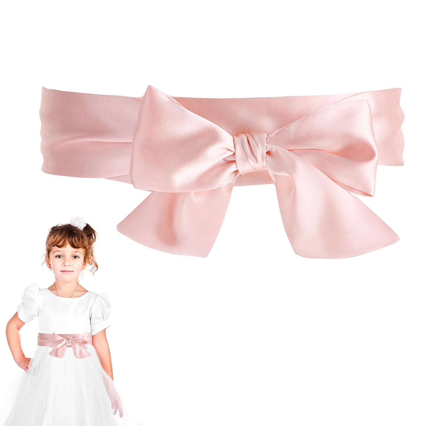 ASTER Pink Sash Bow Belt for girls, Simple Classic Flower Girl Sash, Long Waist Belts for Wedding Party Special Occasion 1.96'' Wide