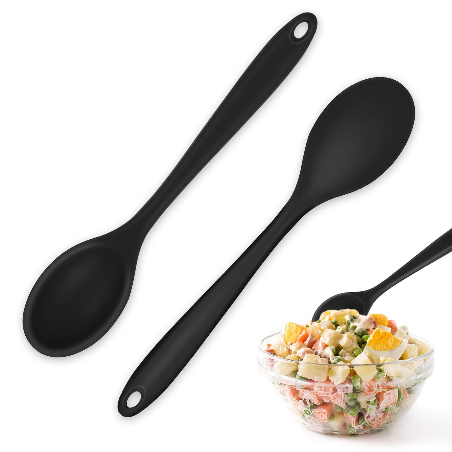 ASTER Silicone Cooking Spoons, 2 Pieces Heat-Resistant Serving Spoons Silicone Mixing Spoon for Kitchen Cooking Baking Stirring Mixing Tools